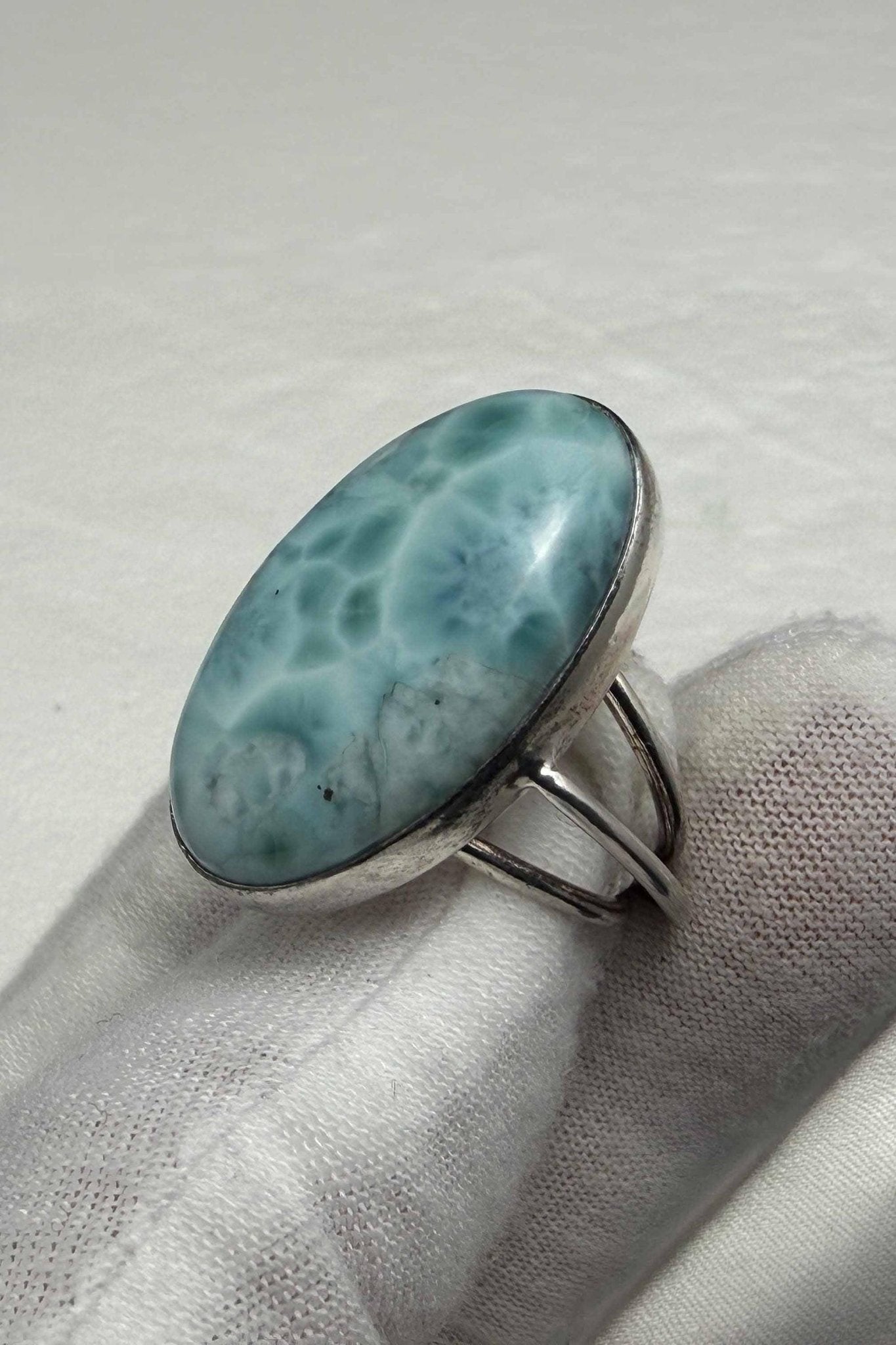 Sterling Silver Larimar Teardrop Ring Size 8 US - Larimar Creations