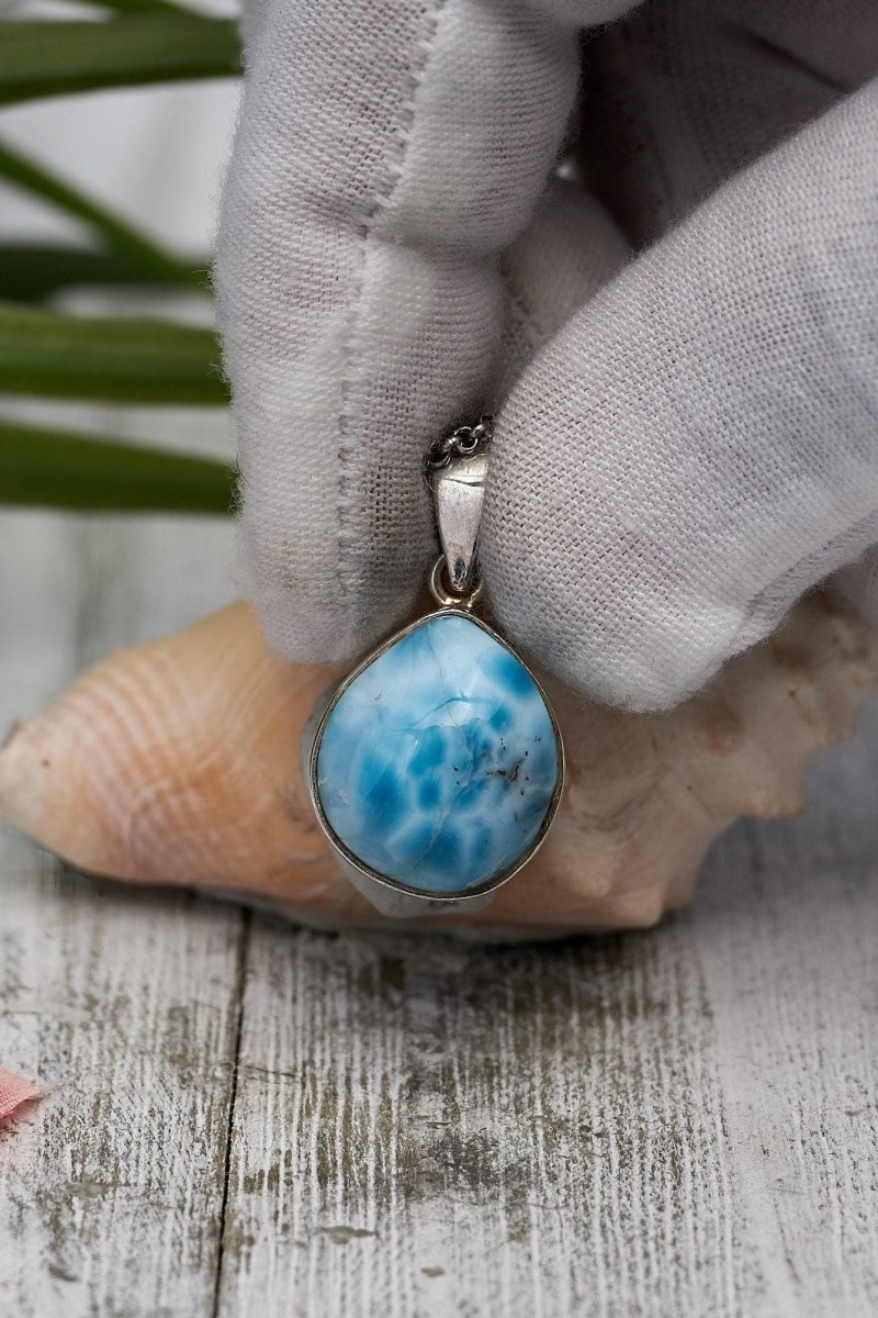 Sterling Silver Teardrop Larimar Pendant - Larimar Creations