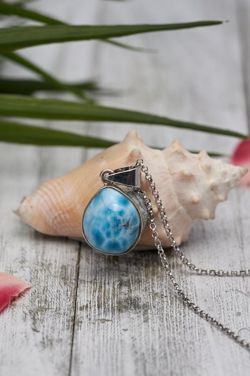 Sterling Silver Teardrop Larimar Pendant - Larimar Creations
