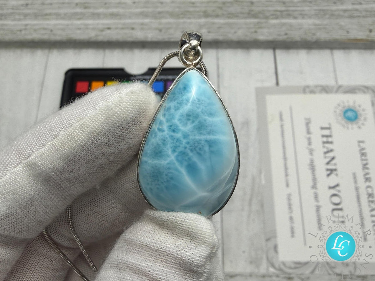 Teardrop Larimar gemstone Pendant - Larimar Creations