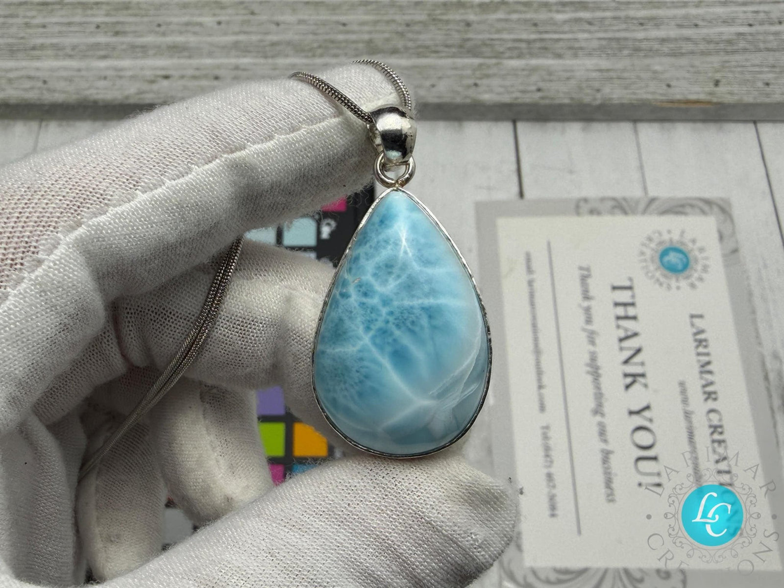 Teardrop Larimar gemstone Pendant - Larimar Creations