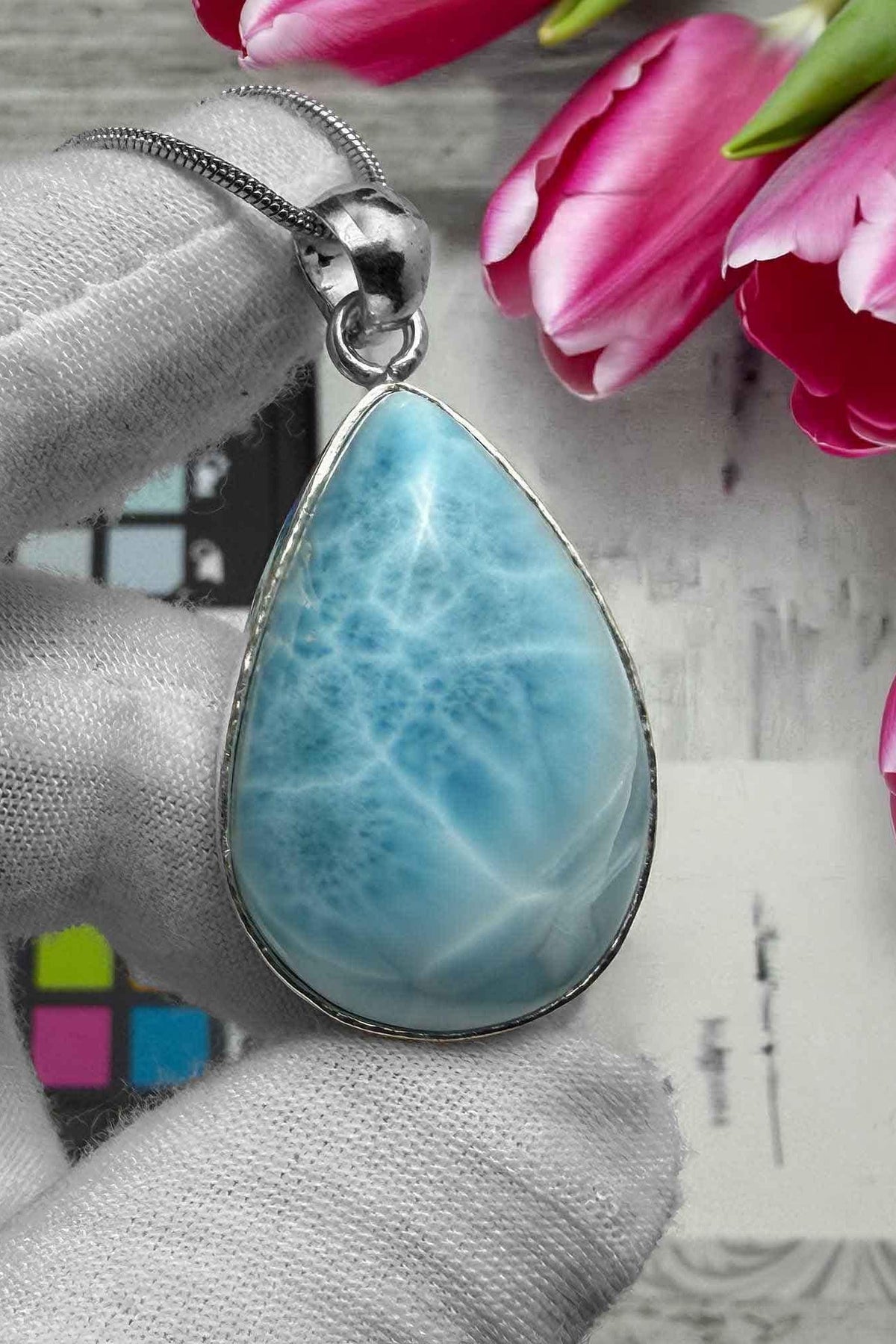 Teardrop Larimar gemstone Pendant - Larimar Creations