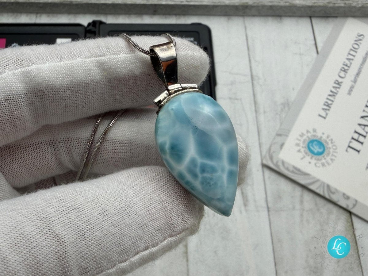 Triangle Larimar Pendant 925 Sterling Silver - Larimar Creations