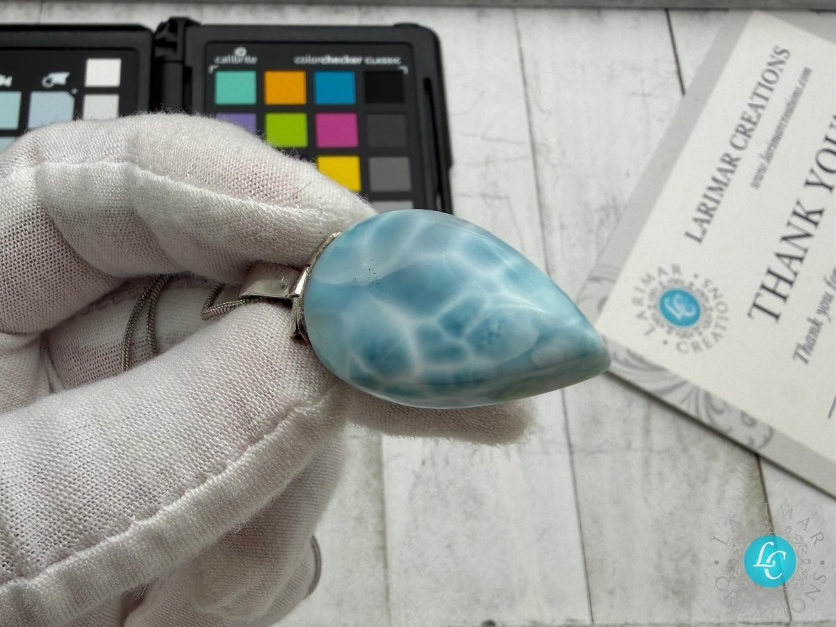 Triangle Larimar Pendant 925 Sterling Silver - Larimar Creations