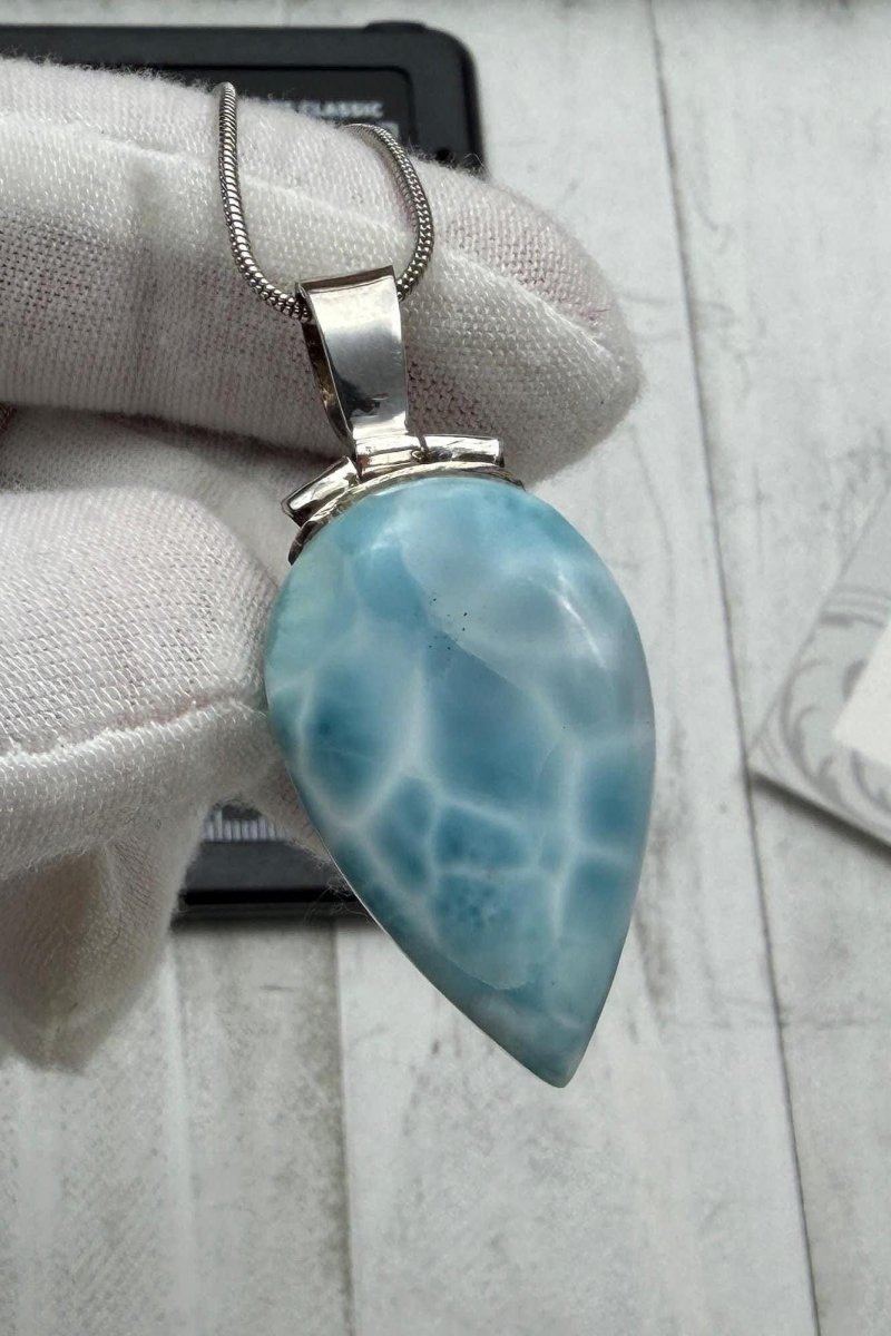 Triangle Larimar Pendant 925 Sterling Silver - Larimar Creations