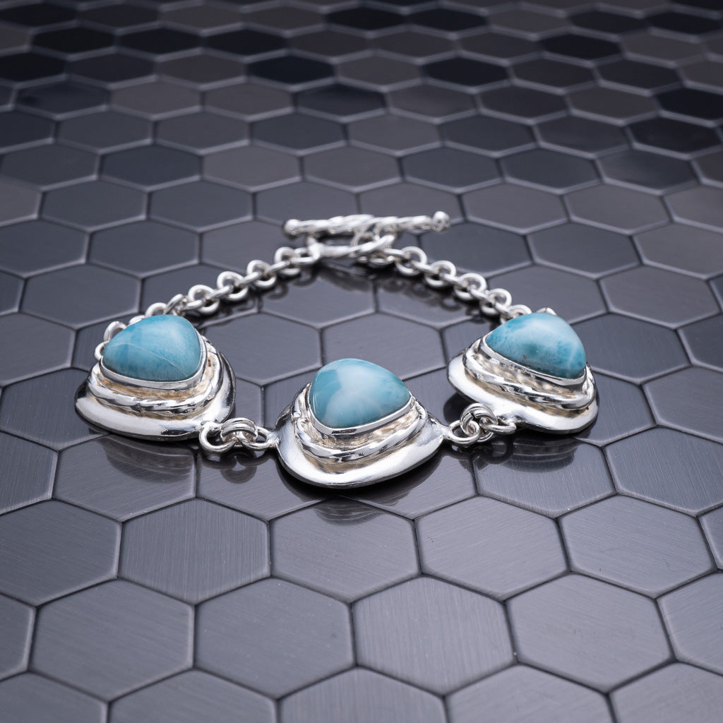Discover Tranquility: Natural Cut Larimar Sterling Silver Bracelet – Island  Connection