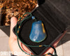Blue Amber Dominican Pendant Necklace Bell Shape