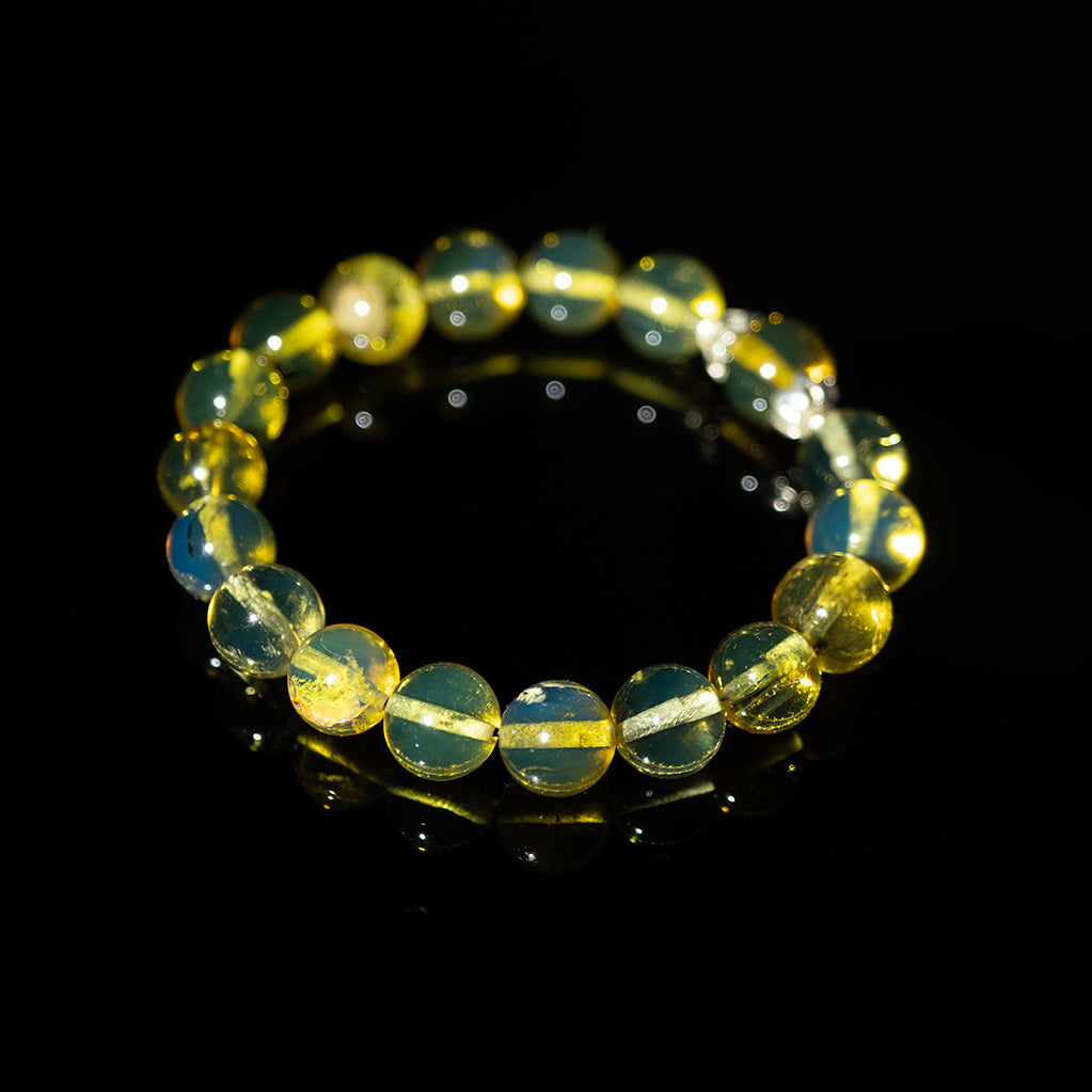 Green Amber Beaded Bracelet, 9mm-10mm Beads