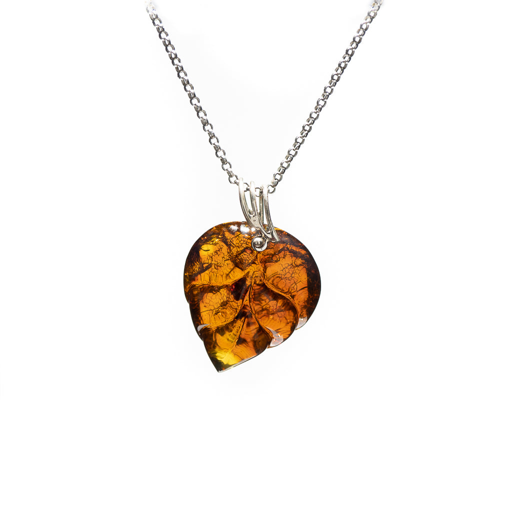 Blue Amber Leaf Pendant, Maala