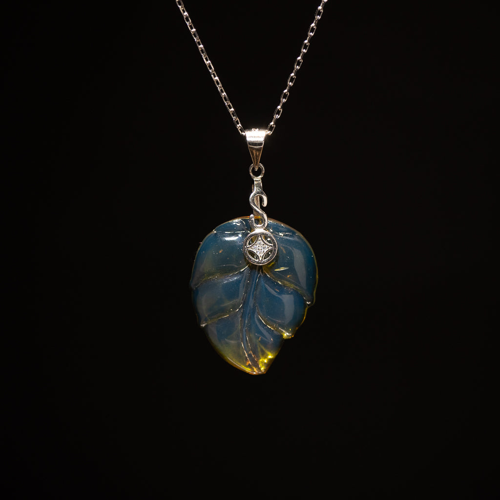 Blue Amber Leaf Pendant, Folium
