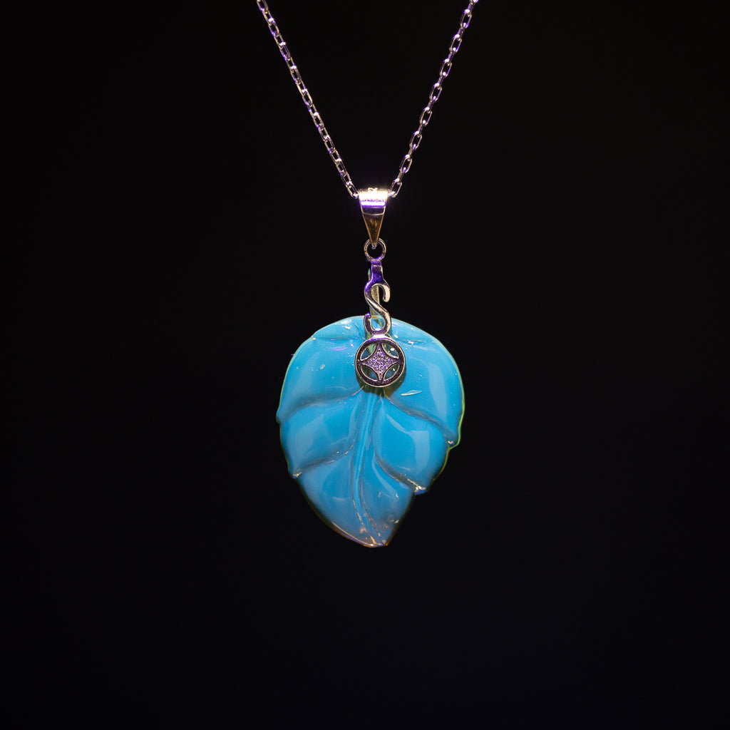 Blue Amber Leaf Pendant, Folium