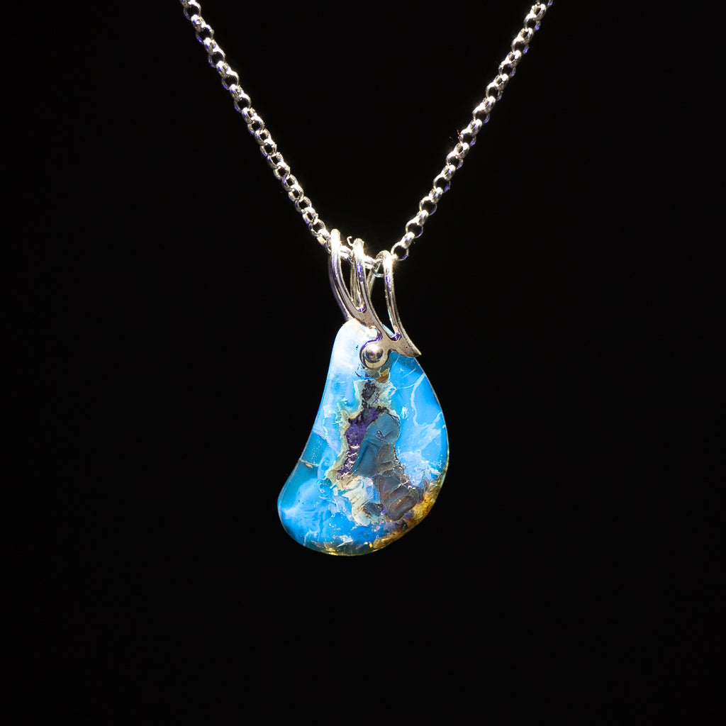 Blue Amber Pendant,  Faye