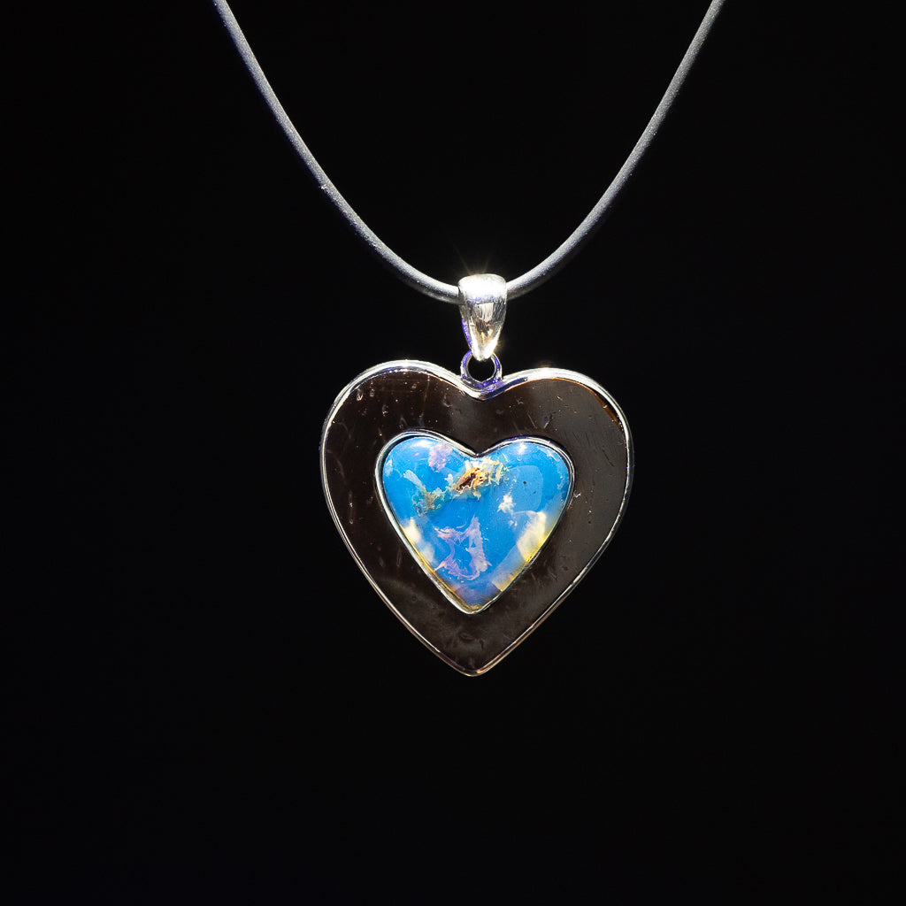 Blue Amber Heart Pendant, Amia