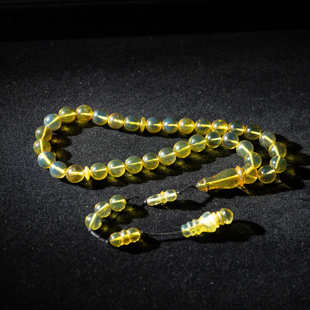 Green Amber Tasbih, 33 Beads, 9mm Beads, 19gr