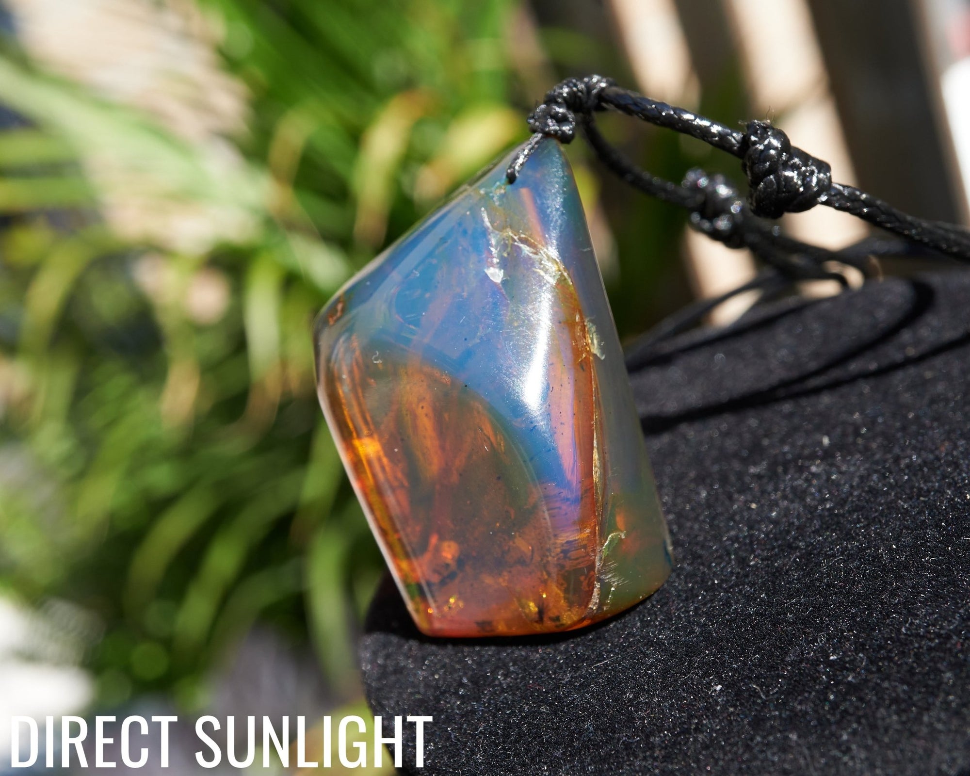 Blue Amber Dominican Cabochon Pendant Necklace with insects fossil - Larimar Creations