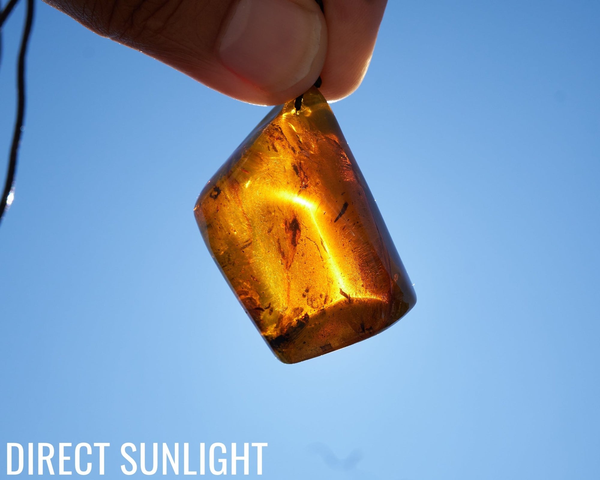 Blue Amber Dominican Cabochon Pendant Necklace with insects fossil - Larimar Creations