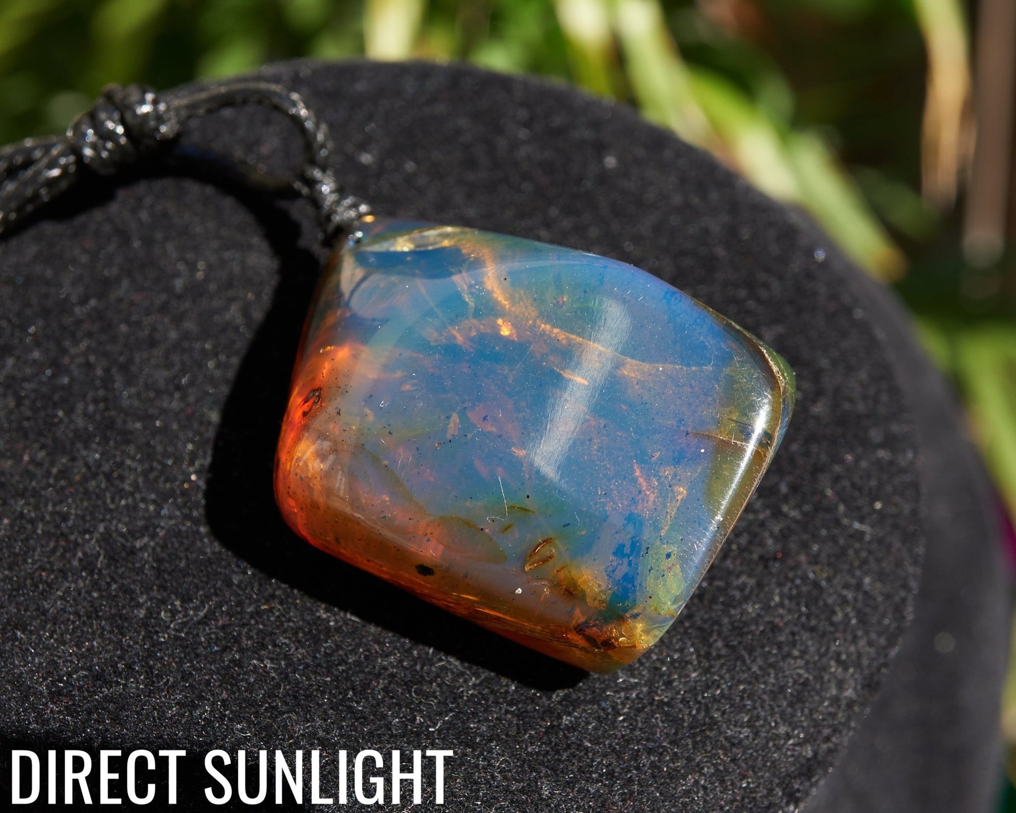 Blue Amber Dominican Cabochon Pendant Necklace with insects fossil - Larimar Creations