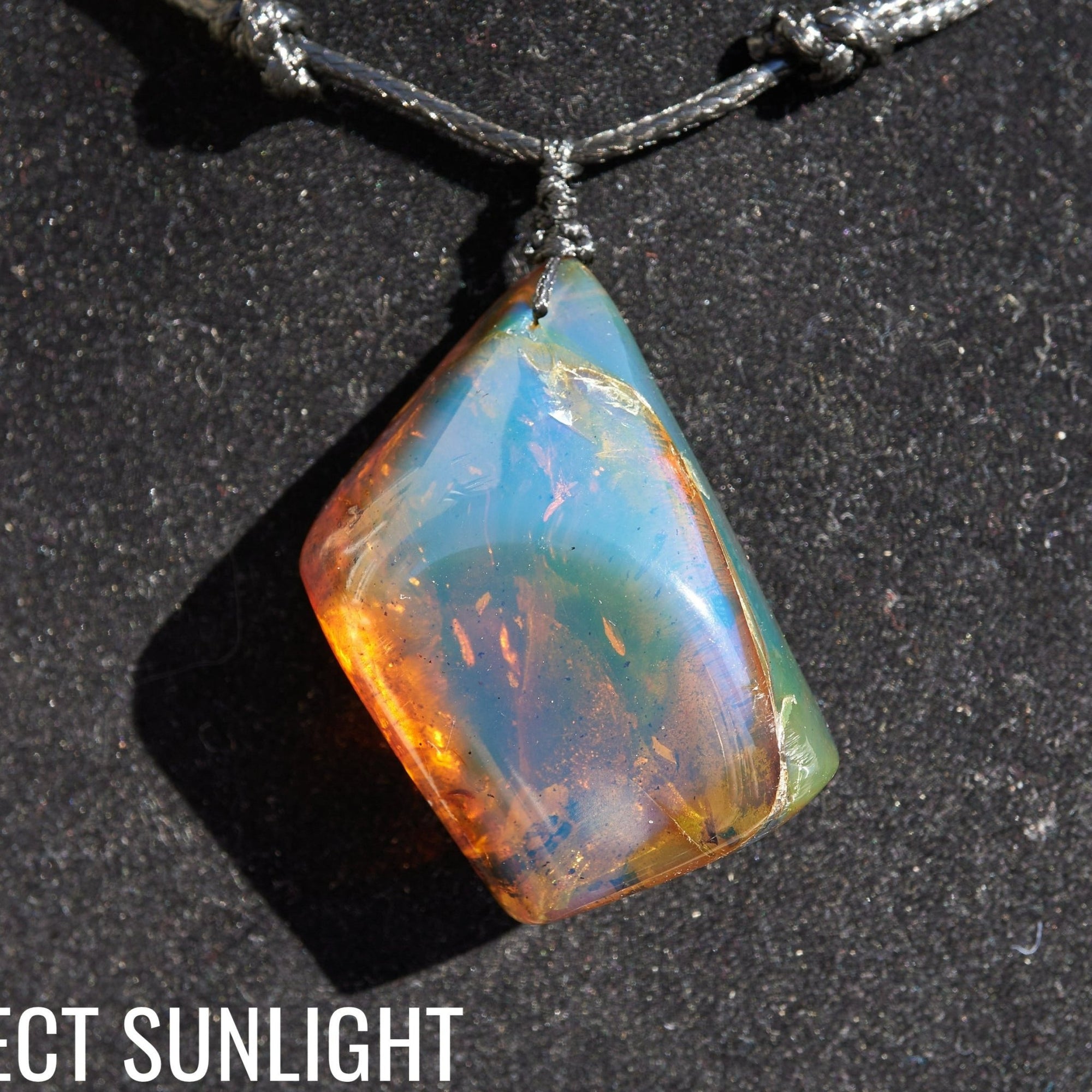 Blue Amber Dominican Cabochon Pendant Necklace with insects fossil - Larimar Creations