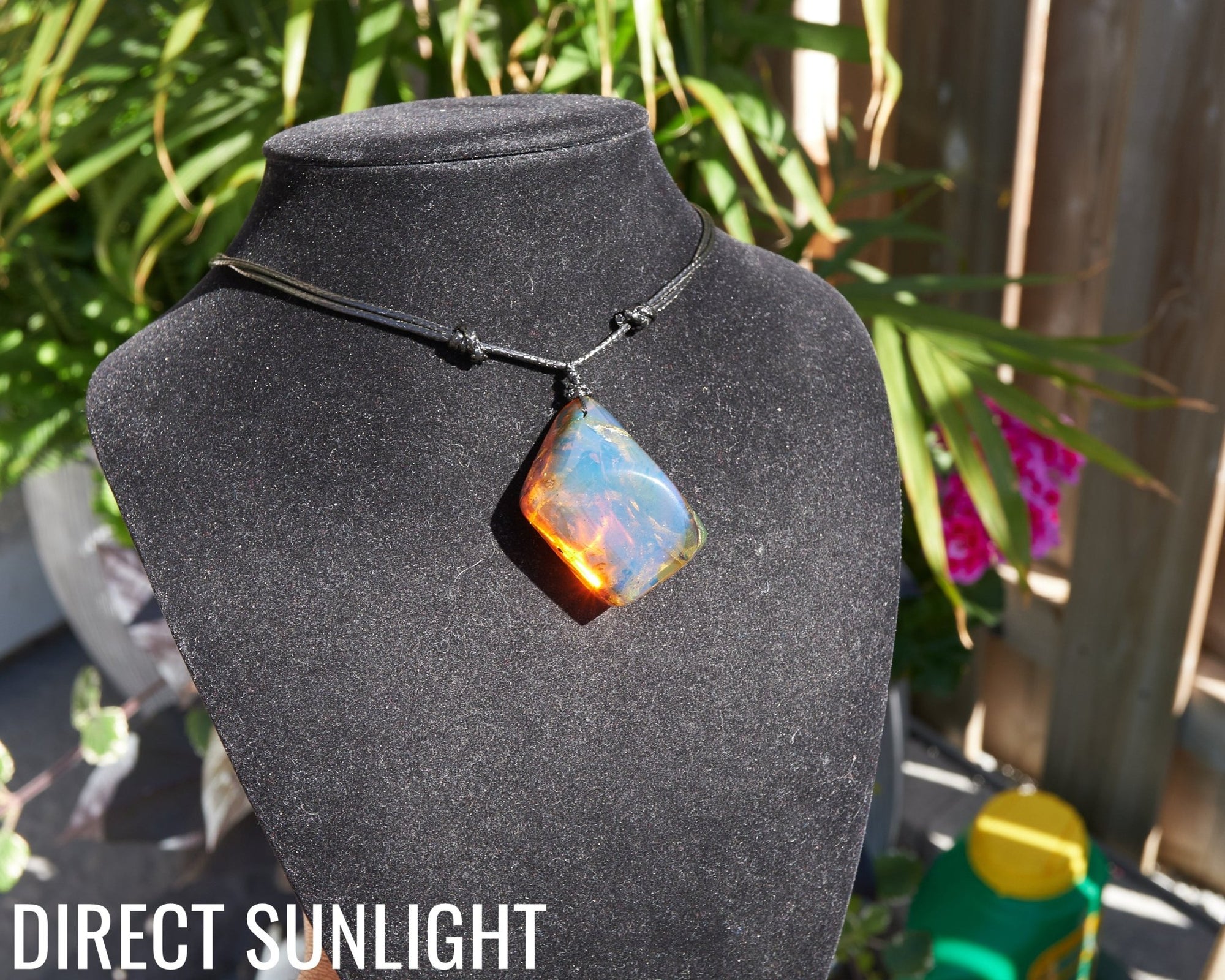 Blue Amber Dominican Cabochon Pendant Necklace with insects fossil - Larimar Creations