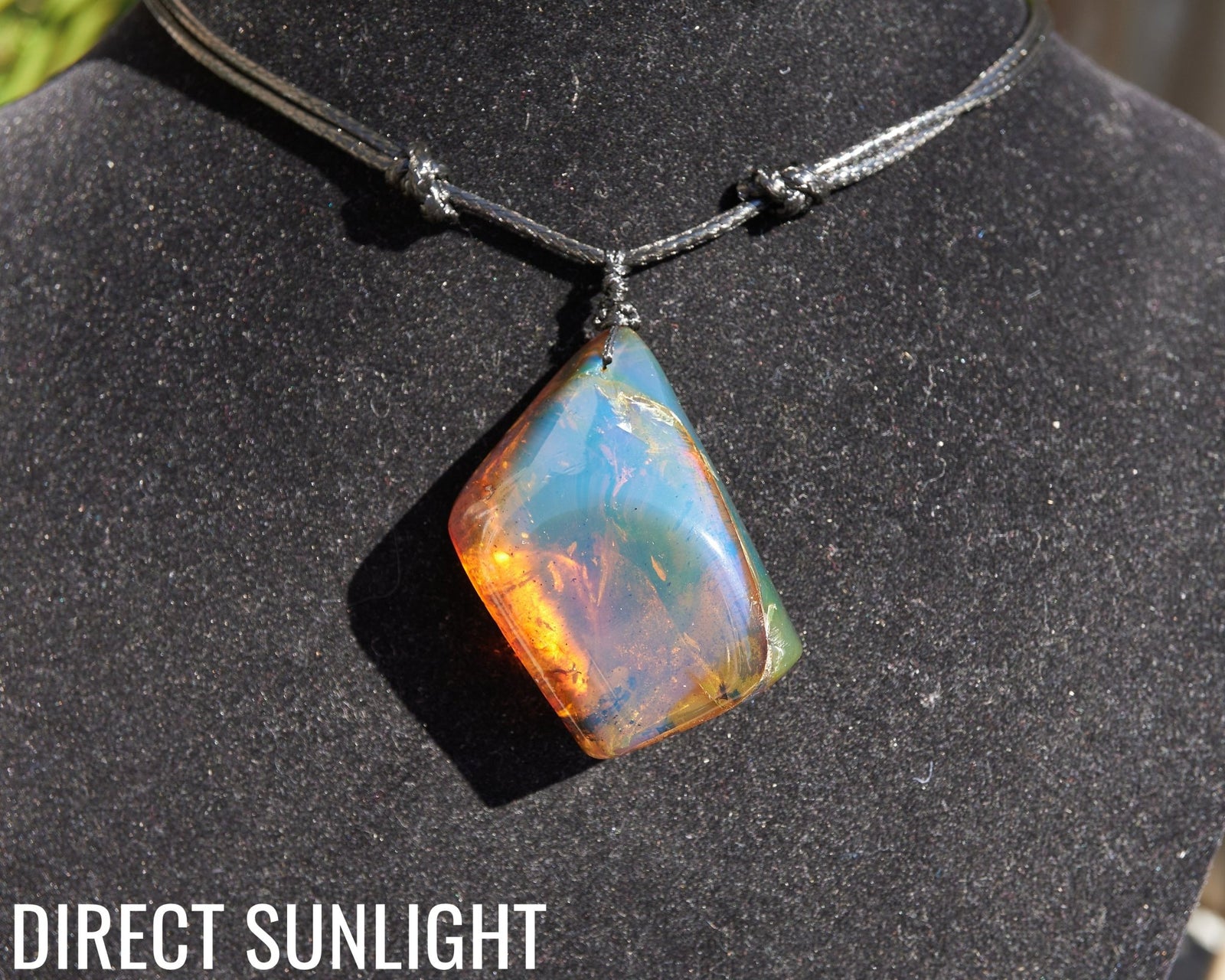 Blue Amber Dominican Cabochon Pendant Necklace with insects fossil - Larimar Creations