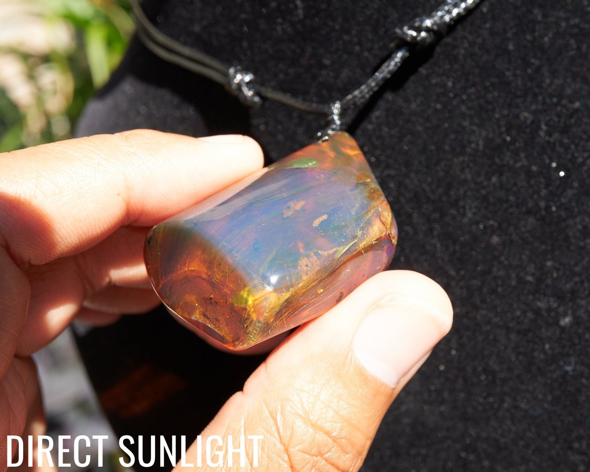 Blue Amber Dominican Cabochon Pendant Necklace with insects fossil - Larimar Creations