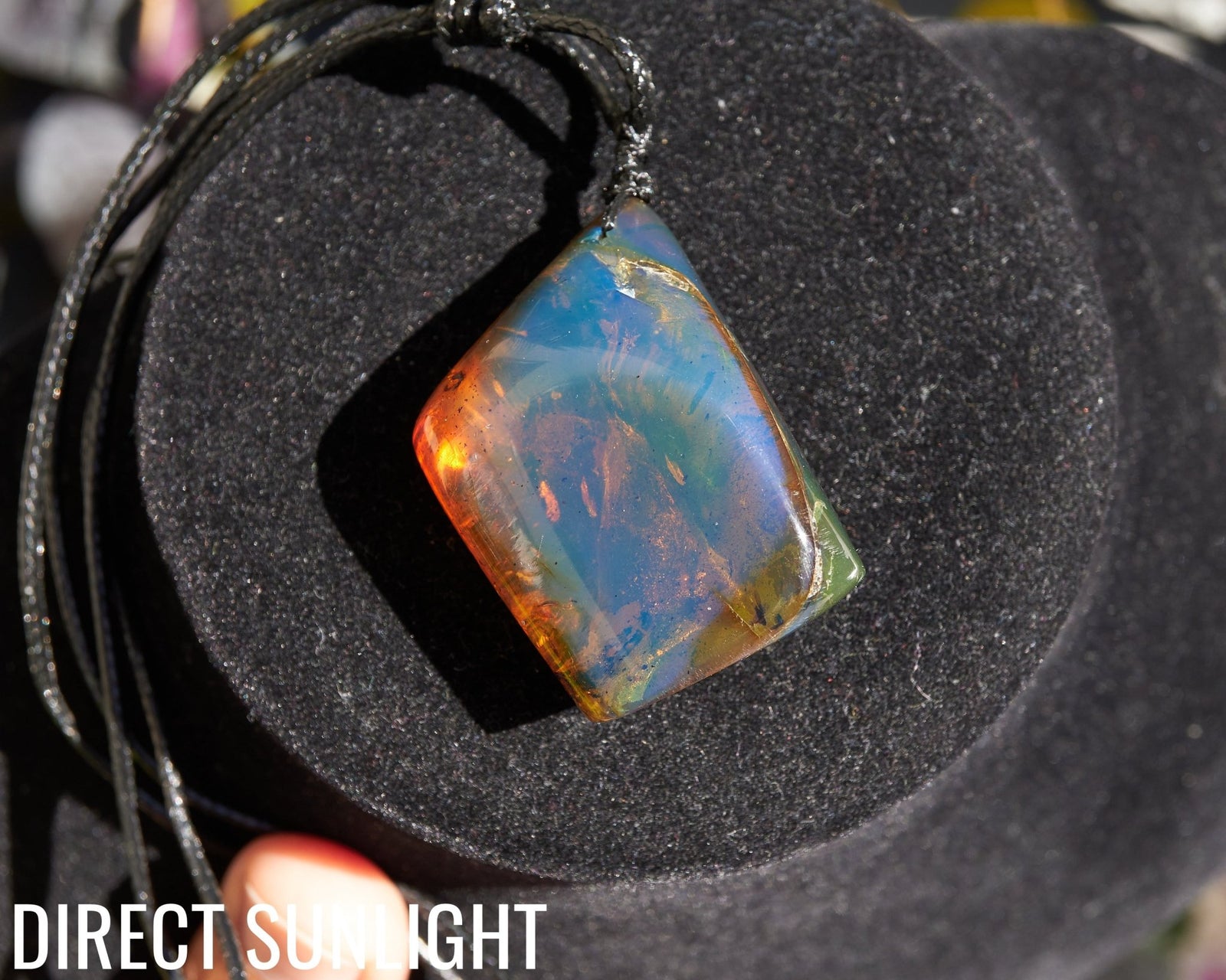 Blue Amber Dominican Cabochon Pendant Necklace with insects fossil - Larimar Creations