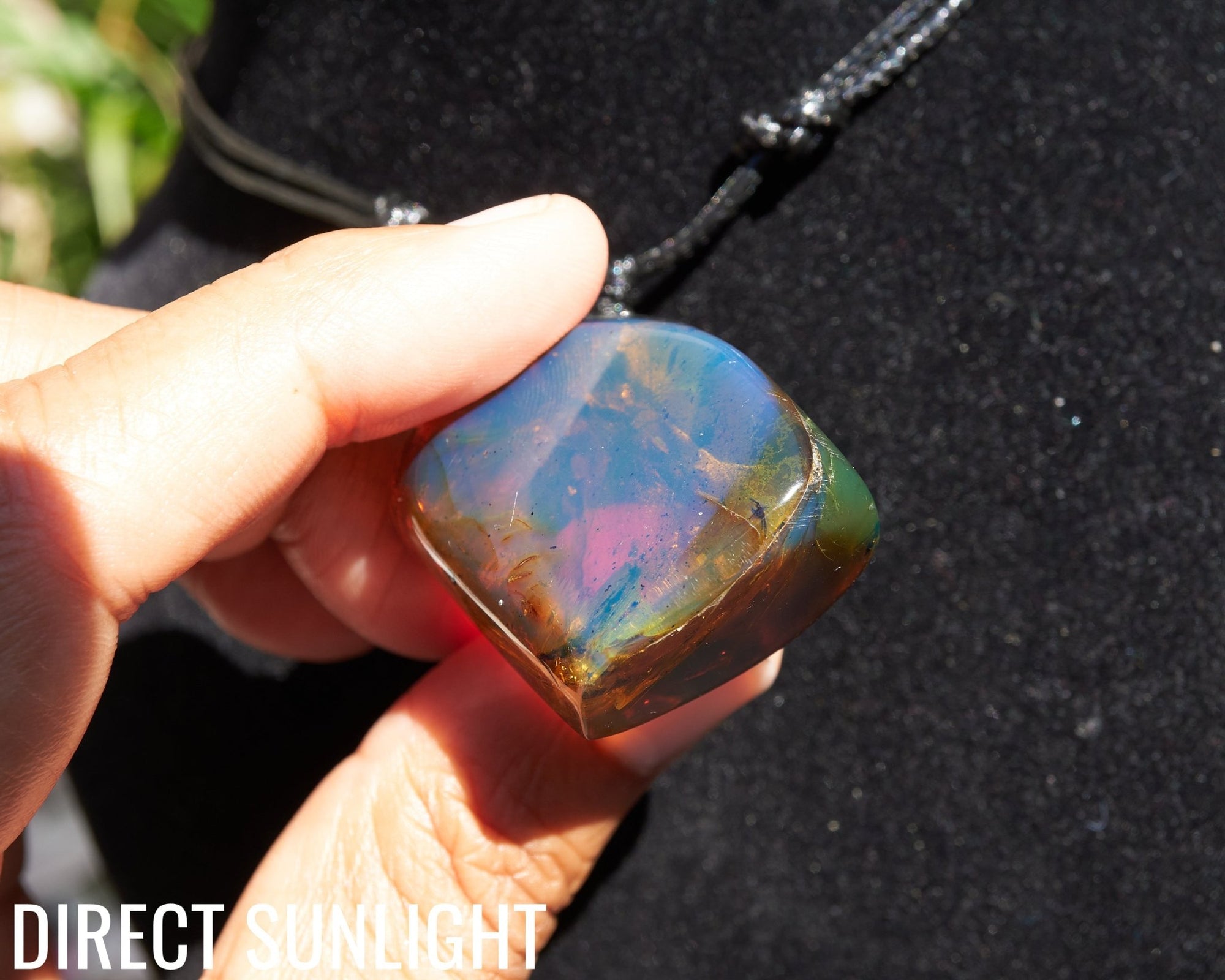 Blue Amber Dominican Cabochon Pendant Necklace with insects fossil - Larimar Creations