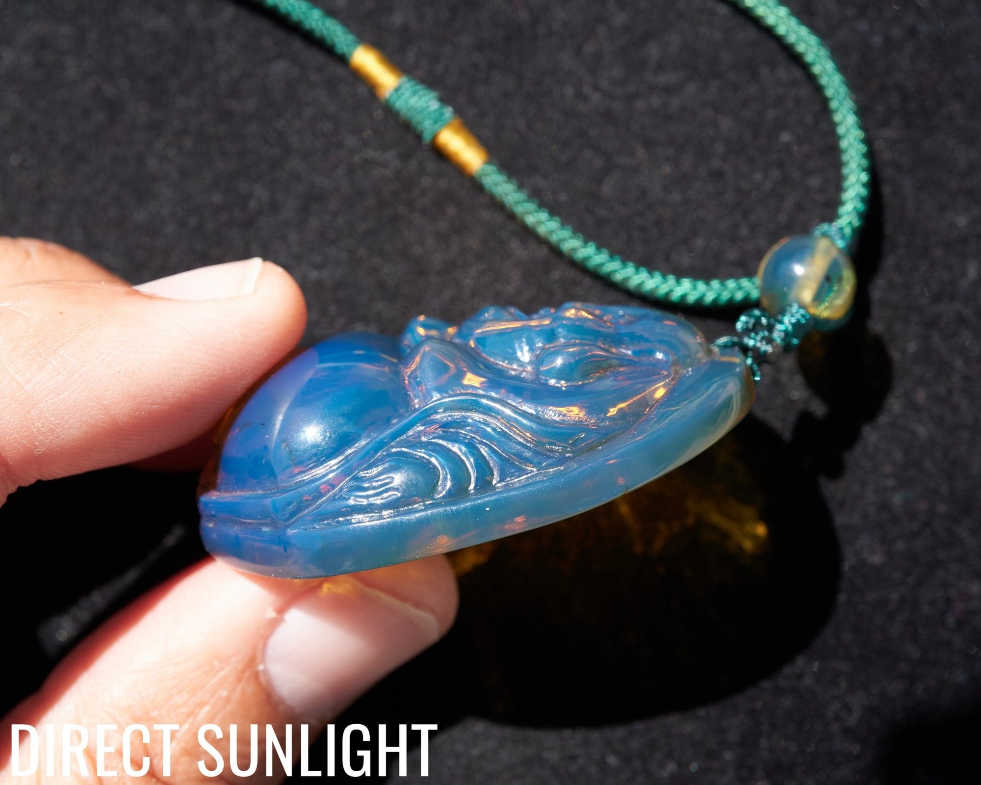 Blue Amber Dominican Happy Buddha Pendant Necklace