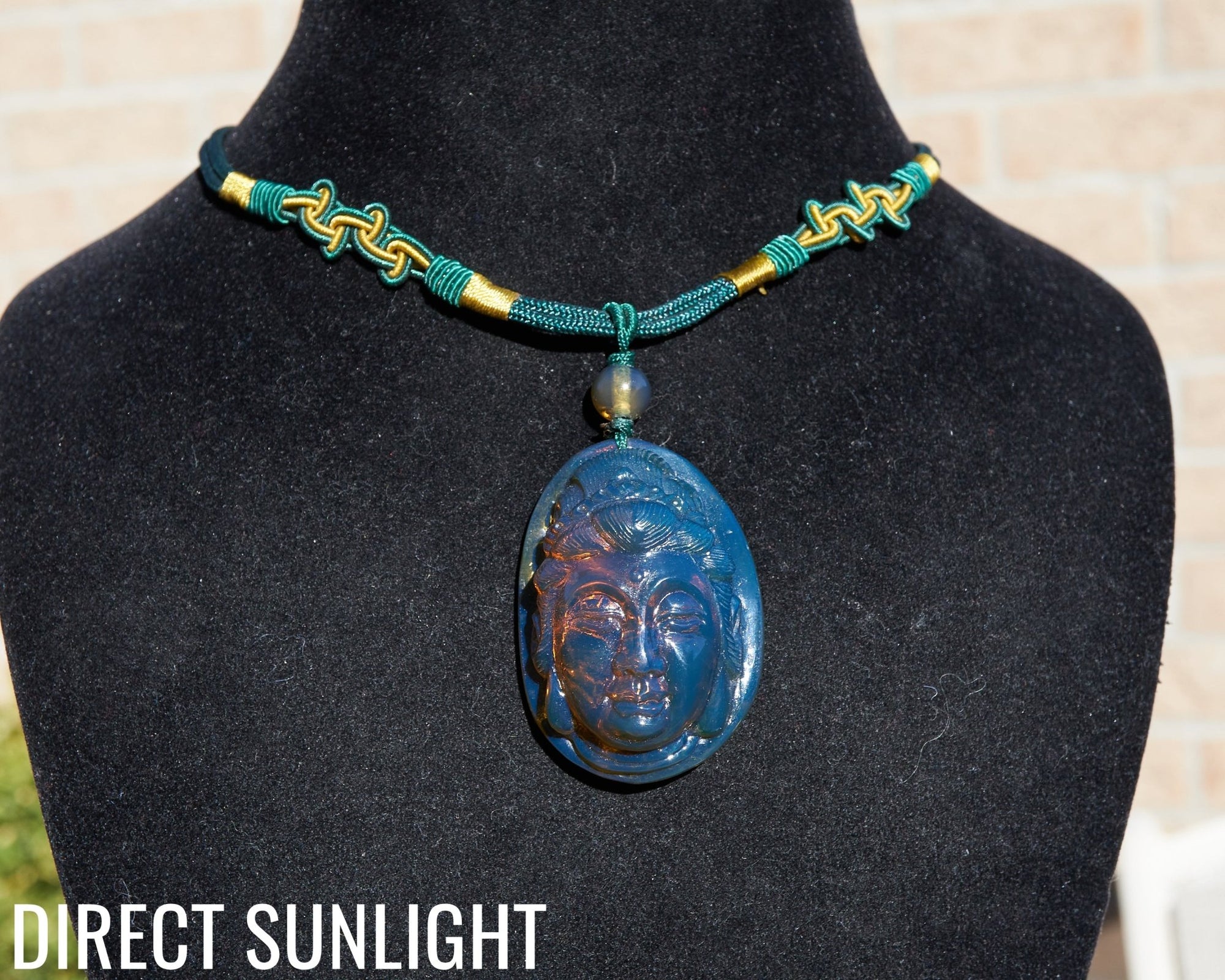 Blue Amber Dominican Kuan Yin / Guan Yin Pendant Necklace AAA+ - Larimar Creations