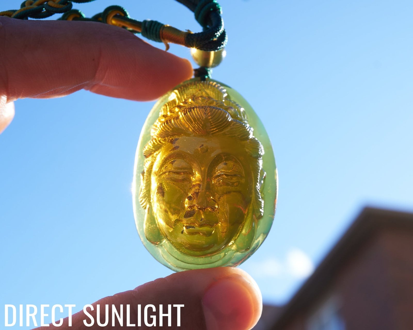 Blue Amber Dominican Kuan Yin / Guan Yin Pendant Necklace AAA+ - Larimar Creations