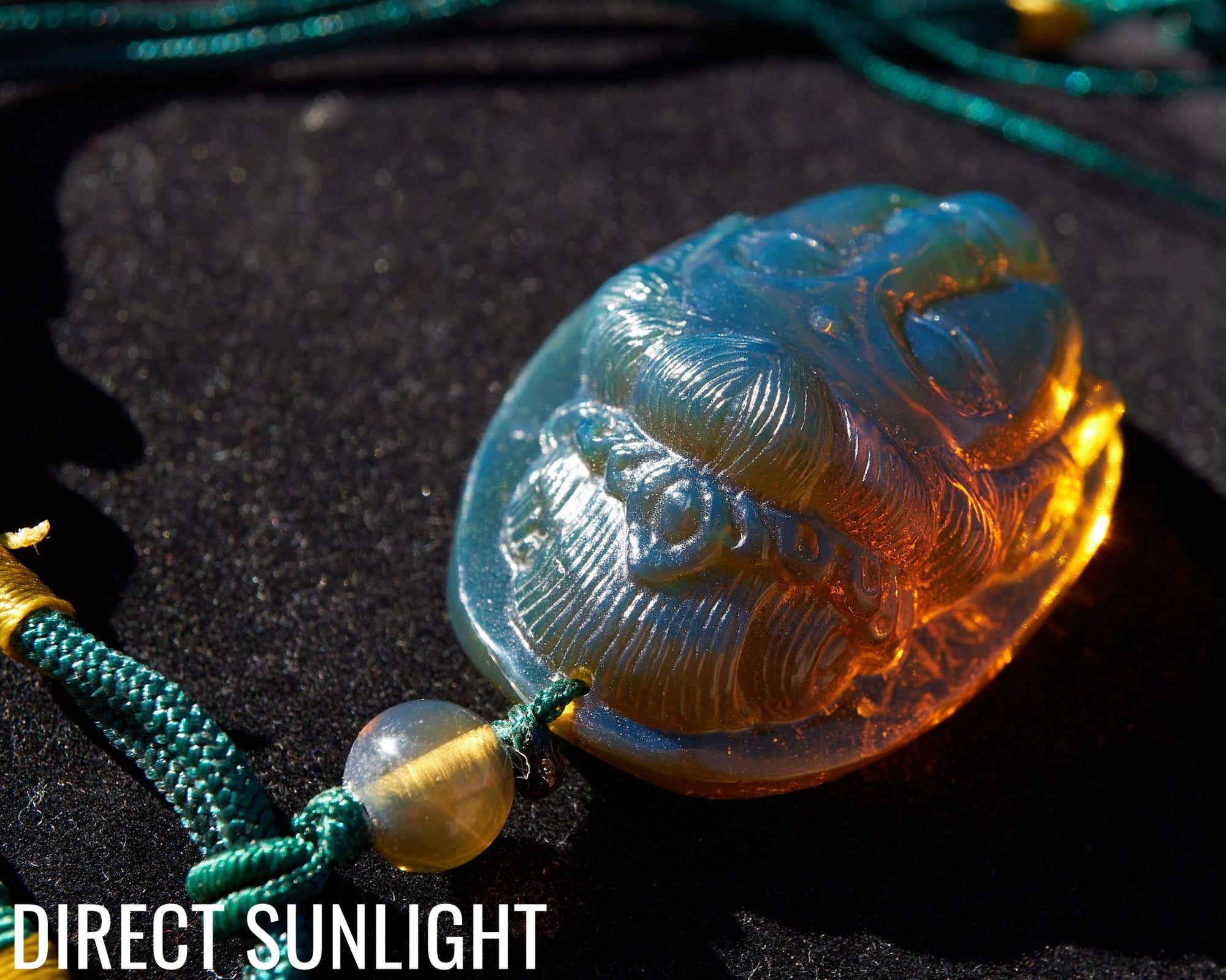 Blue Amber Dominican Kuan Yin / Guan Yin Pendant Necklace AAA+ - Larimar Creations