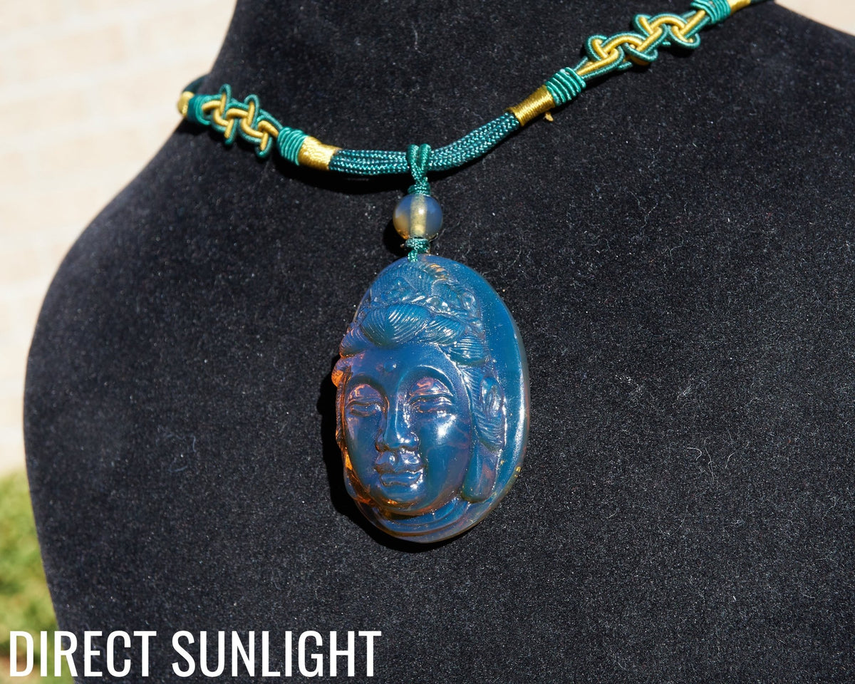 Blue Amber Dominican Kuan Yin / Guan Yin Pendant Necklace AAA+ - Larimar Creations