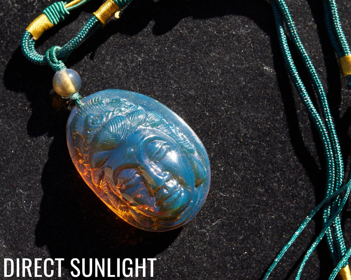 Blue Amber Dominican Kuan Yin / Guan Yin Pendant Necklace AAA+ - Larimar Creations