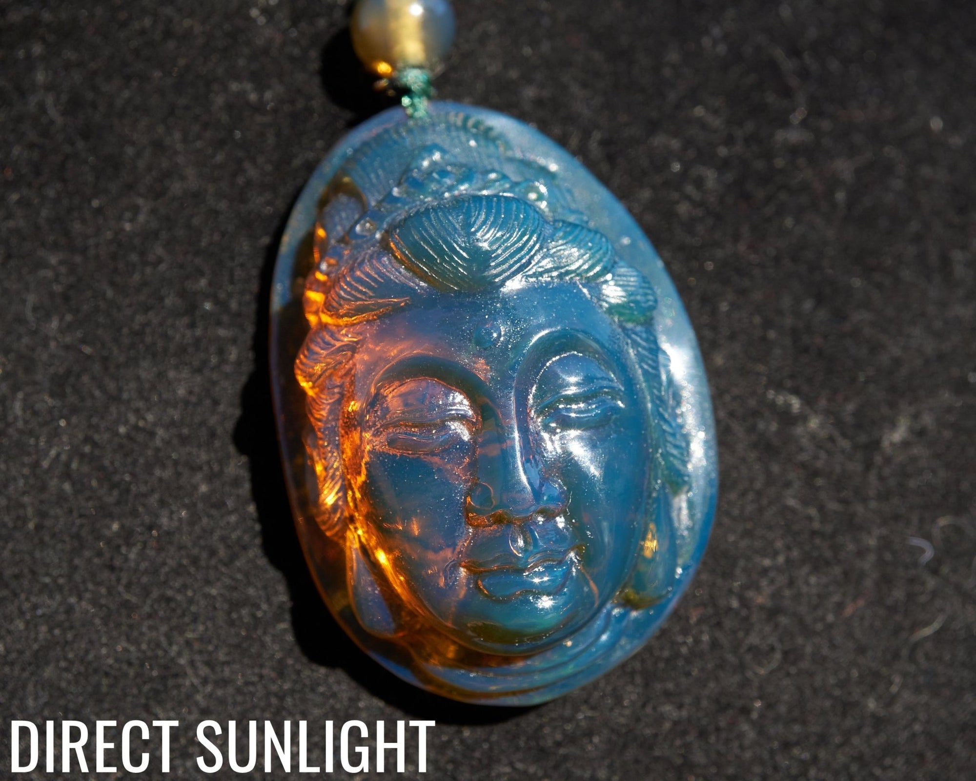 Blue Amber Dominican Kuan Yin / Guan Yin Pendant Necklace AAA+ - Larimar Creations