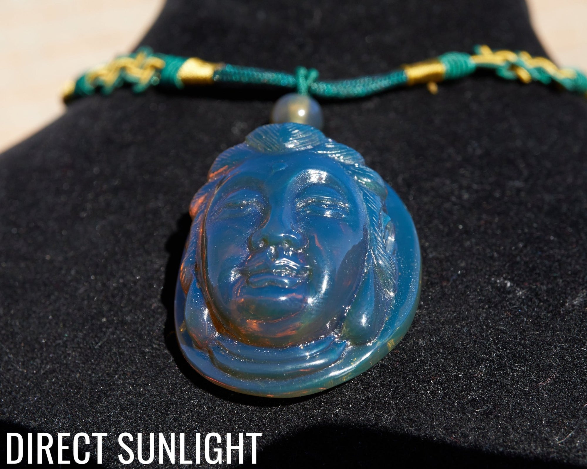 Blue Amber Dominican Kuan Yin / Guan Yin Pendant Necklace AAA+ - Larimar Creations