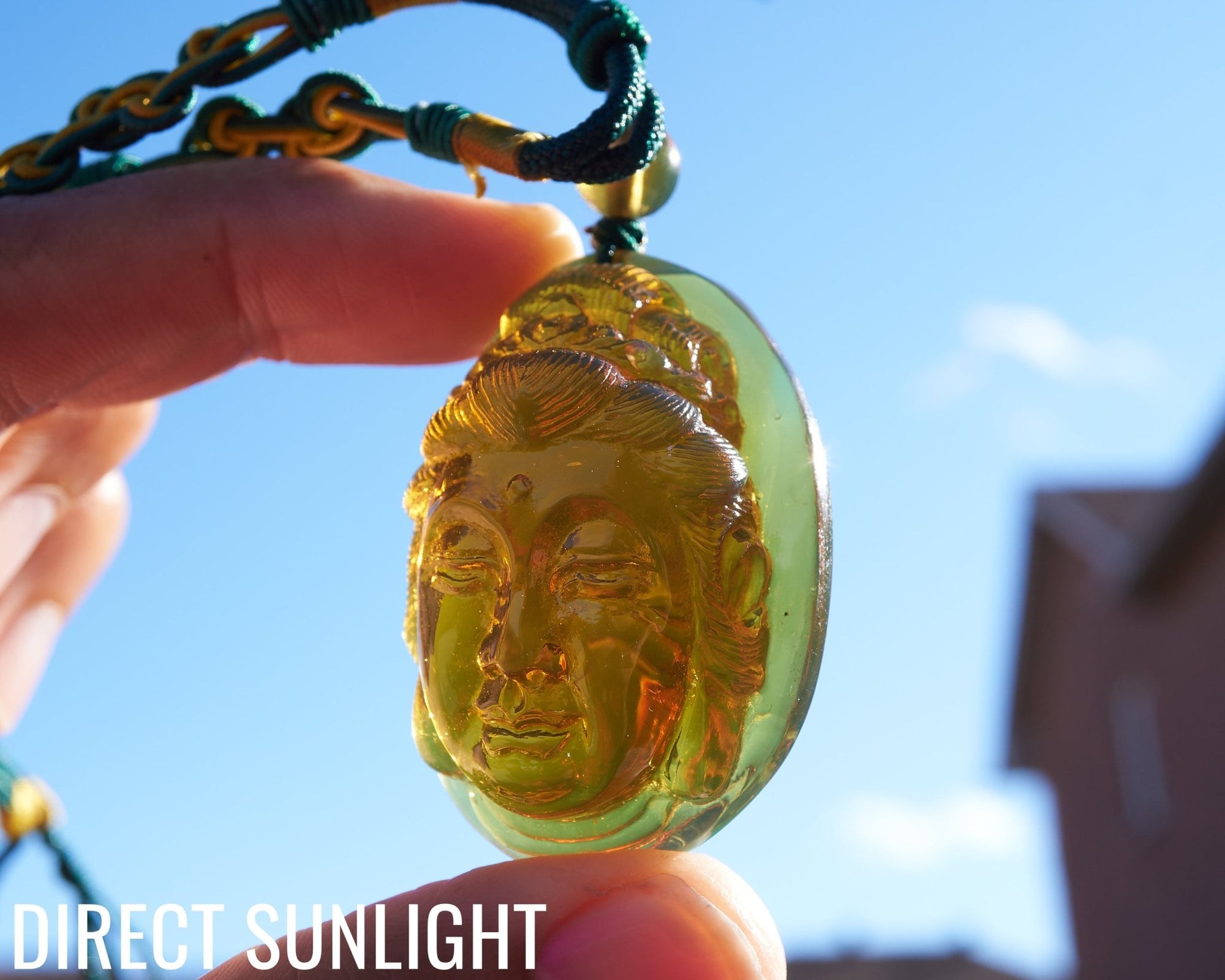 Blue Amber Dominican Kuan Yin / Guan Yin Pendant Necklace AAA+ - Larimar Creations