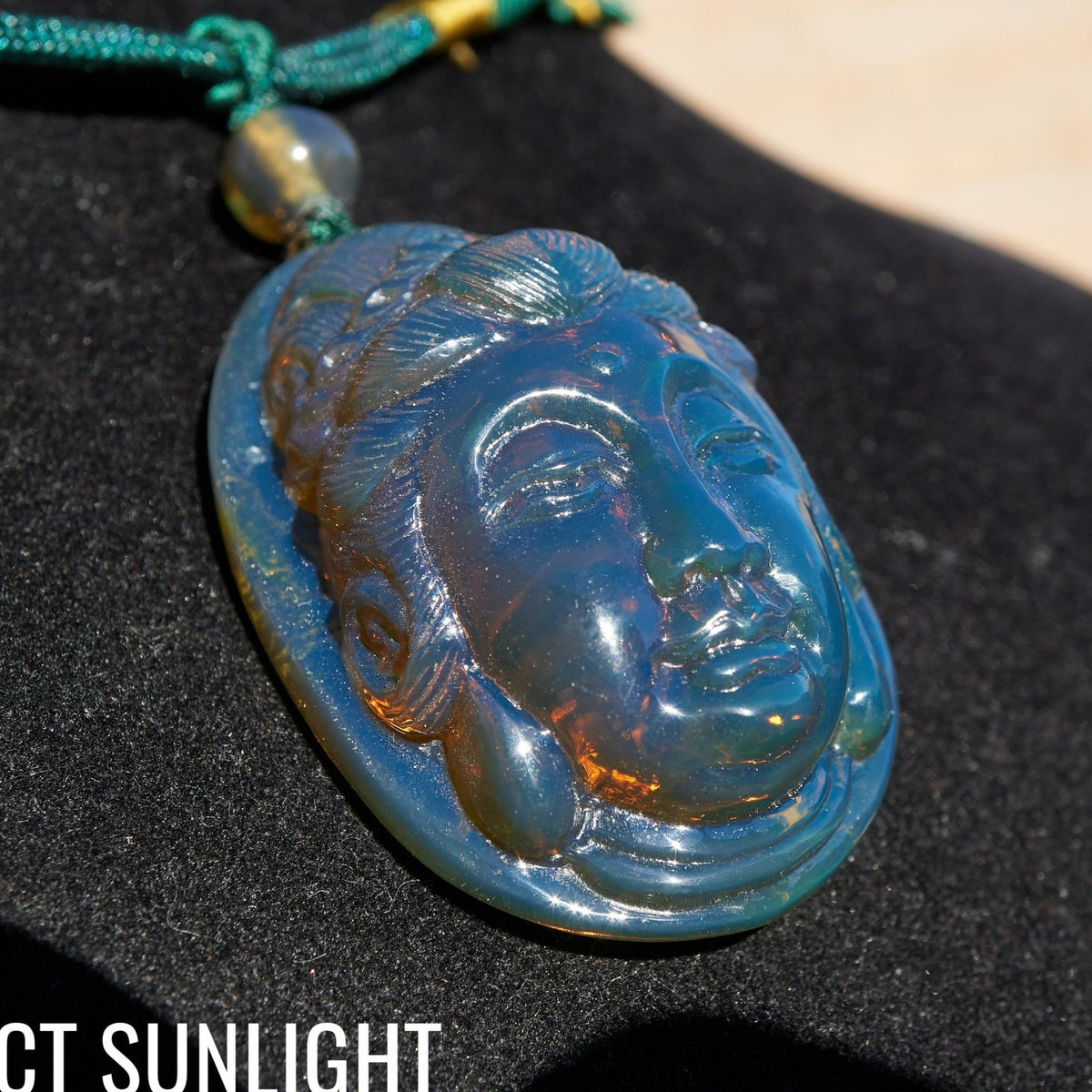Blue Amber Dominican Kuan Yin / Guan Yin Pendant Necklace AAA+ - Larimar Creations