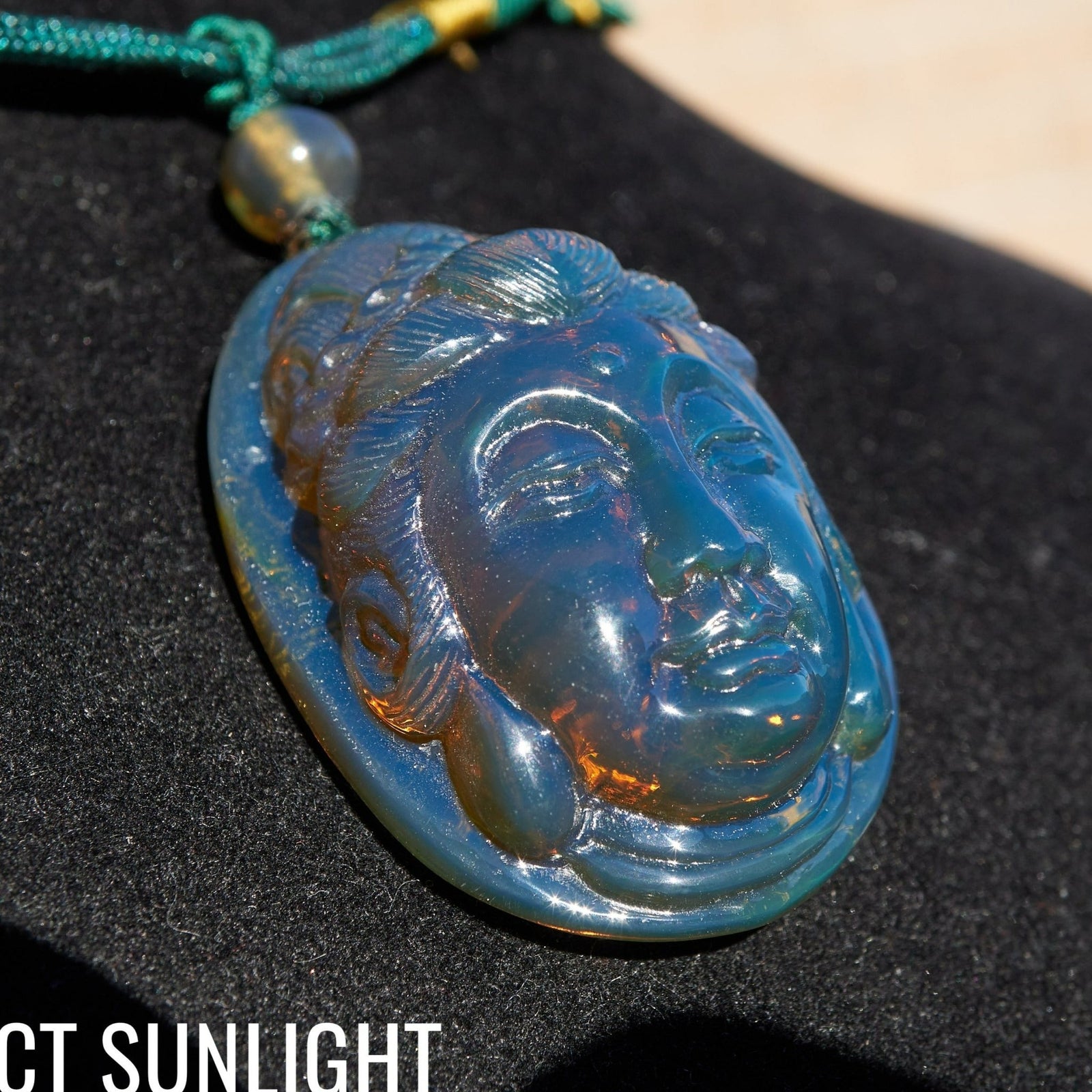 Blue Amber Dominican Kuan Yin / Guan Yin Pendant Necklace AAA+ - Larimar Creations