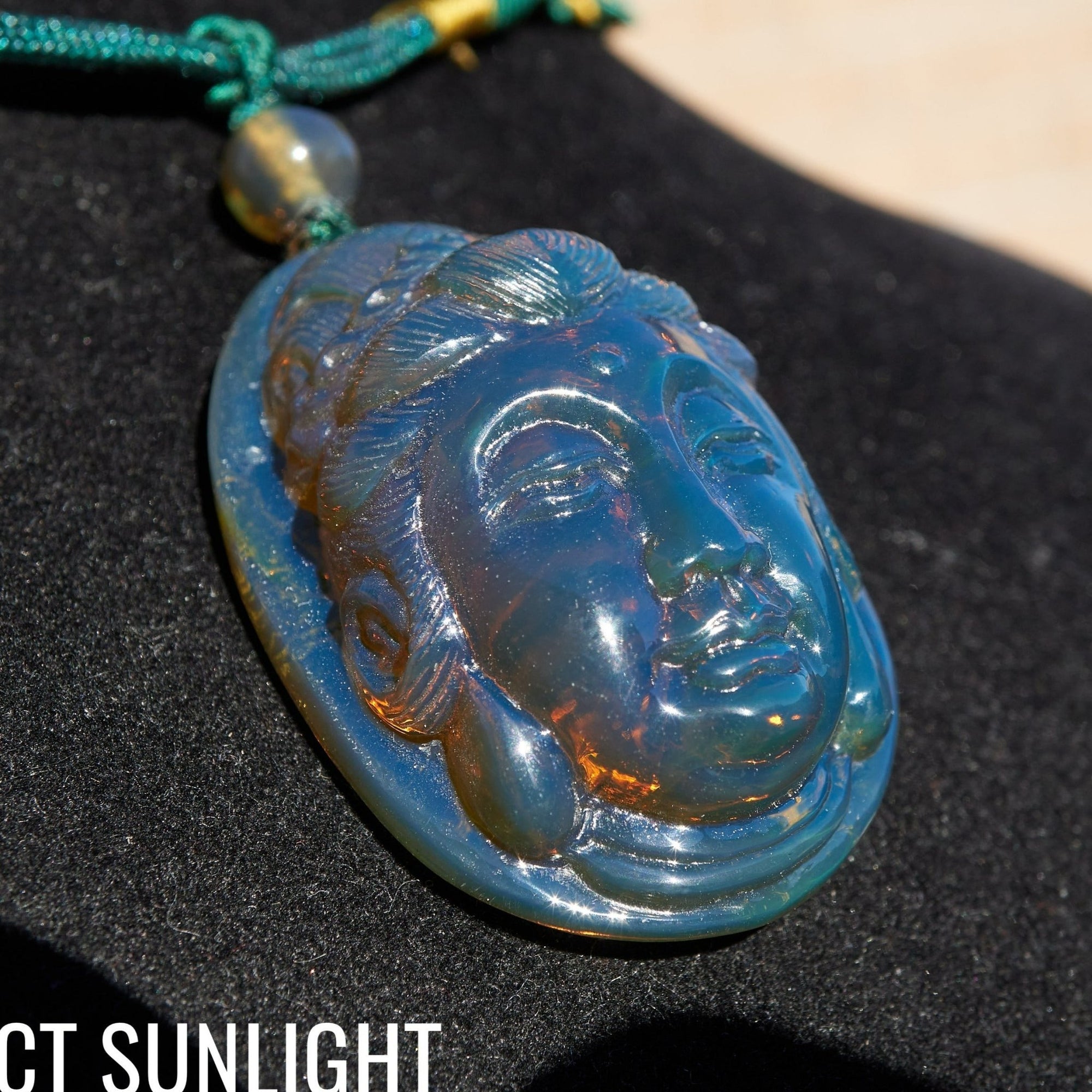 Blue Amber Dominican Kuan Yin / Guan Yin Pendant Necklace AAA+ - Larimar Creations