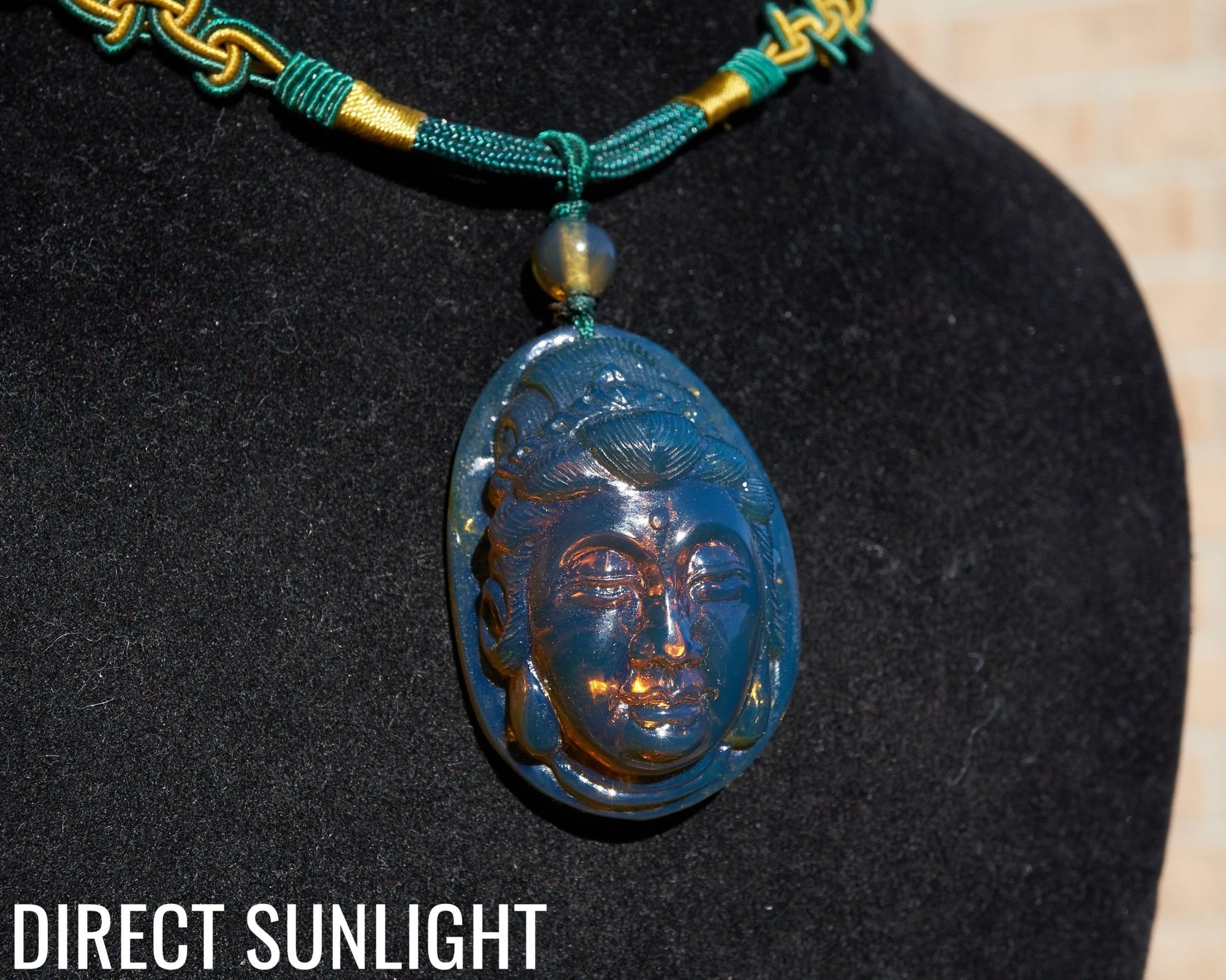 Blue Amber Dominican Kuan Yin / Guan Yin Pendant Necklace AAA+ - Larimar Creations