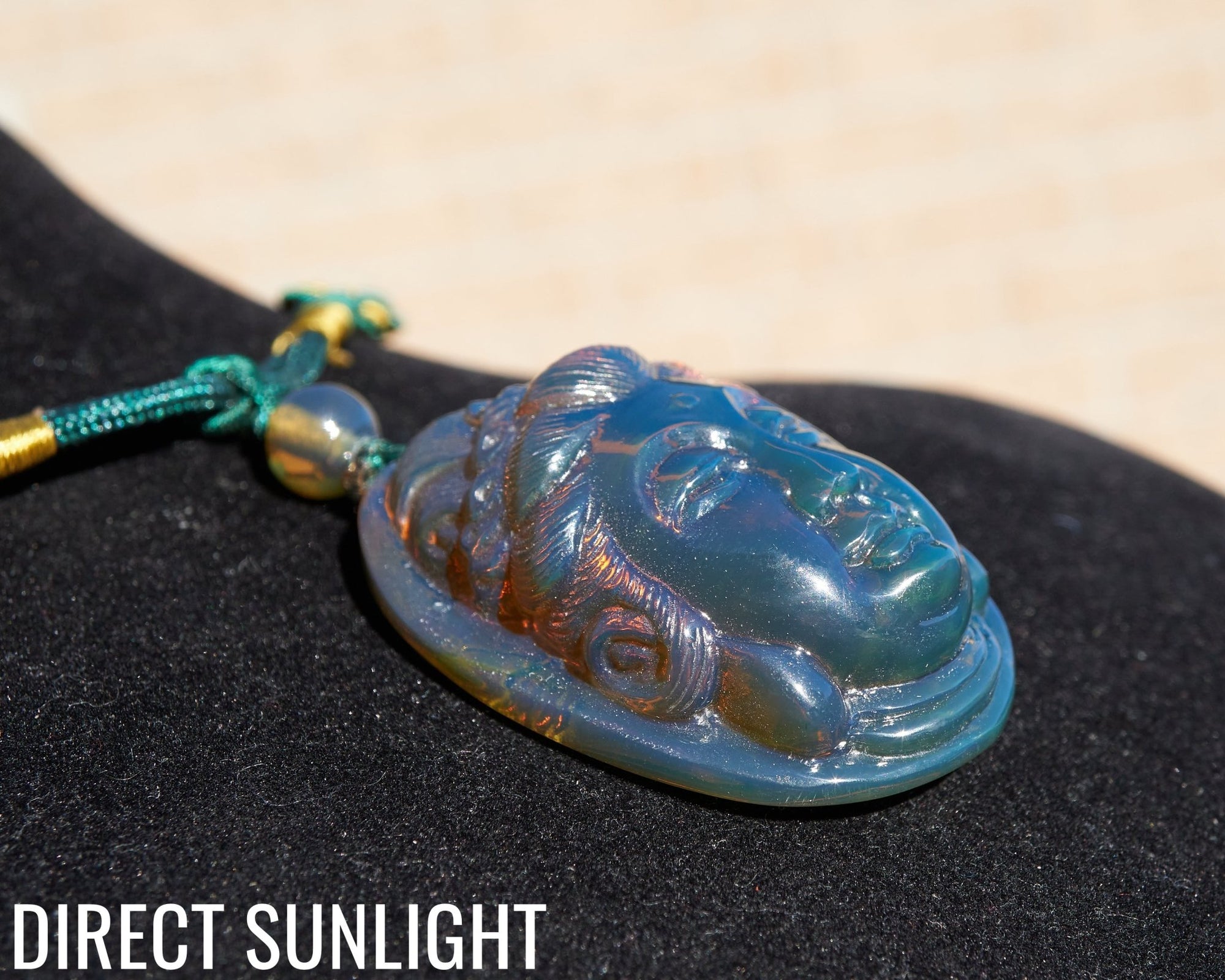 Blue Amber Dominican Kuan Yin / Guan Yin Pendant Necklace AAA+ - Larimar Creations