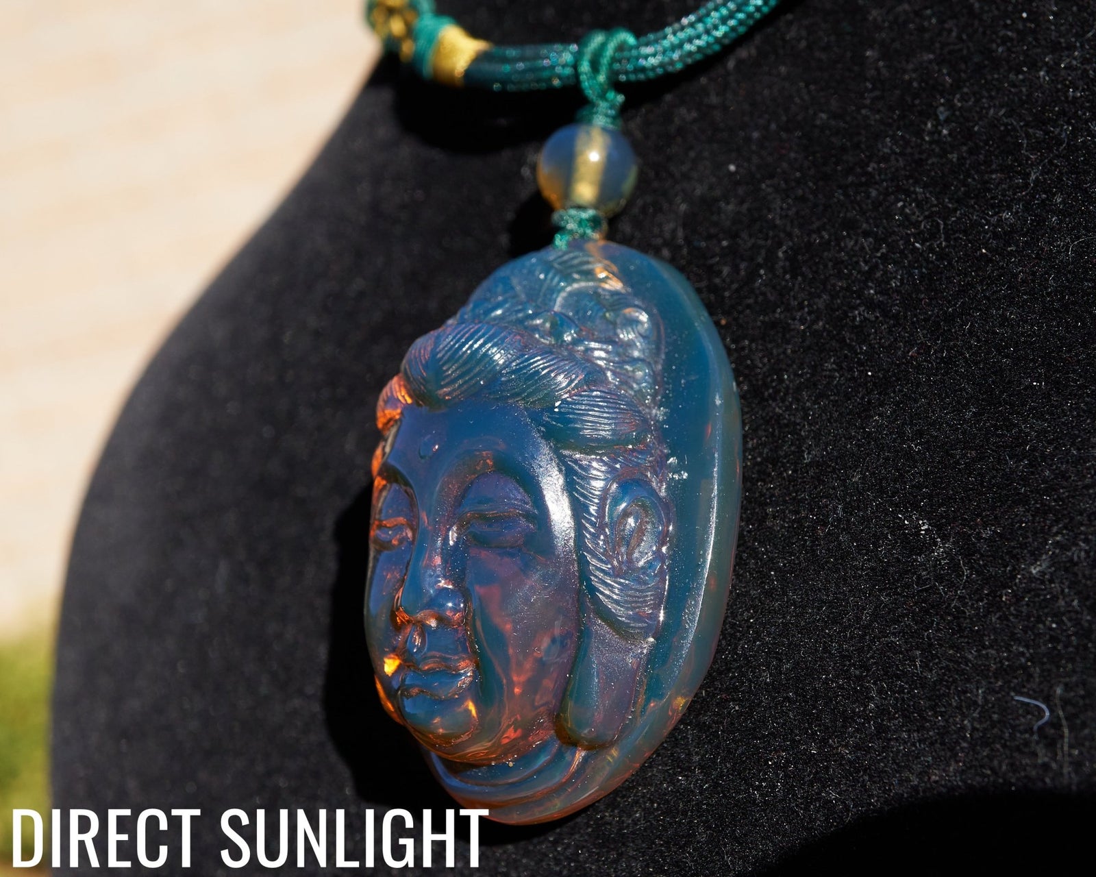 Blue Amber Dominican Kuan Yin / Guan Yin Pendant Necklace AAA+ - Larimar Creations