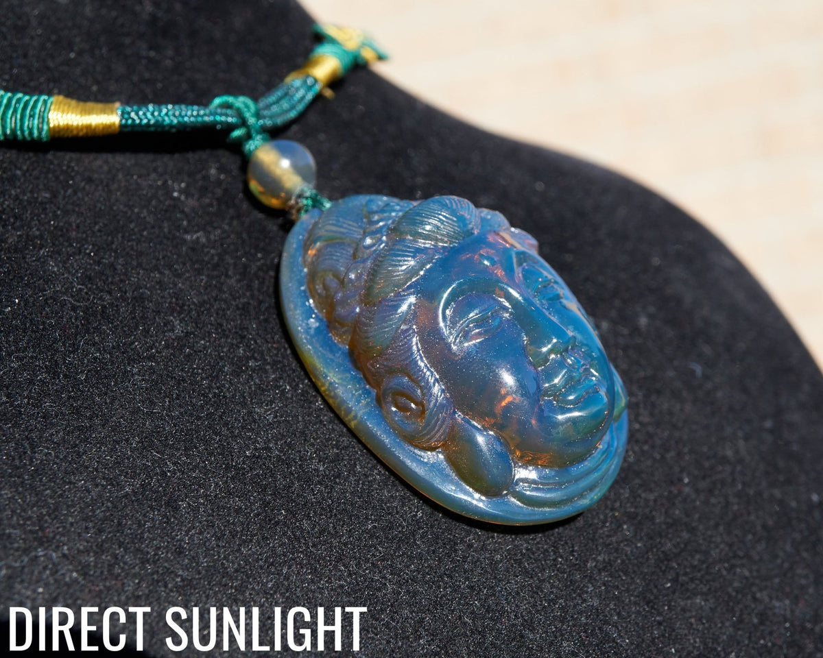 Blue Amber Dominican Kuan Yin / Guan Yin Pendant Necklace AAA+ - Larimar Creations