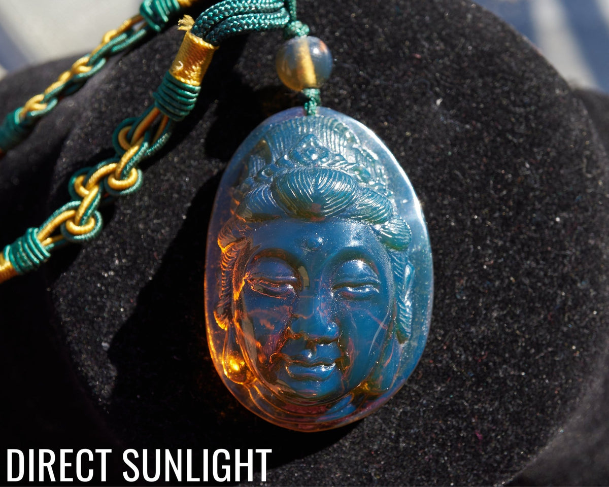 Blue Amber Dominican Kuan Yin / Guan Yin Pendant Necklace AAA+ - Larimar Creations