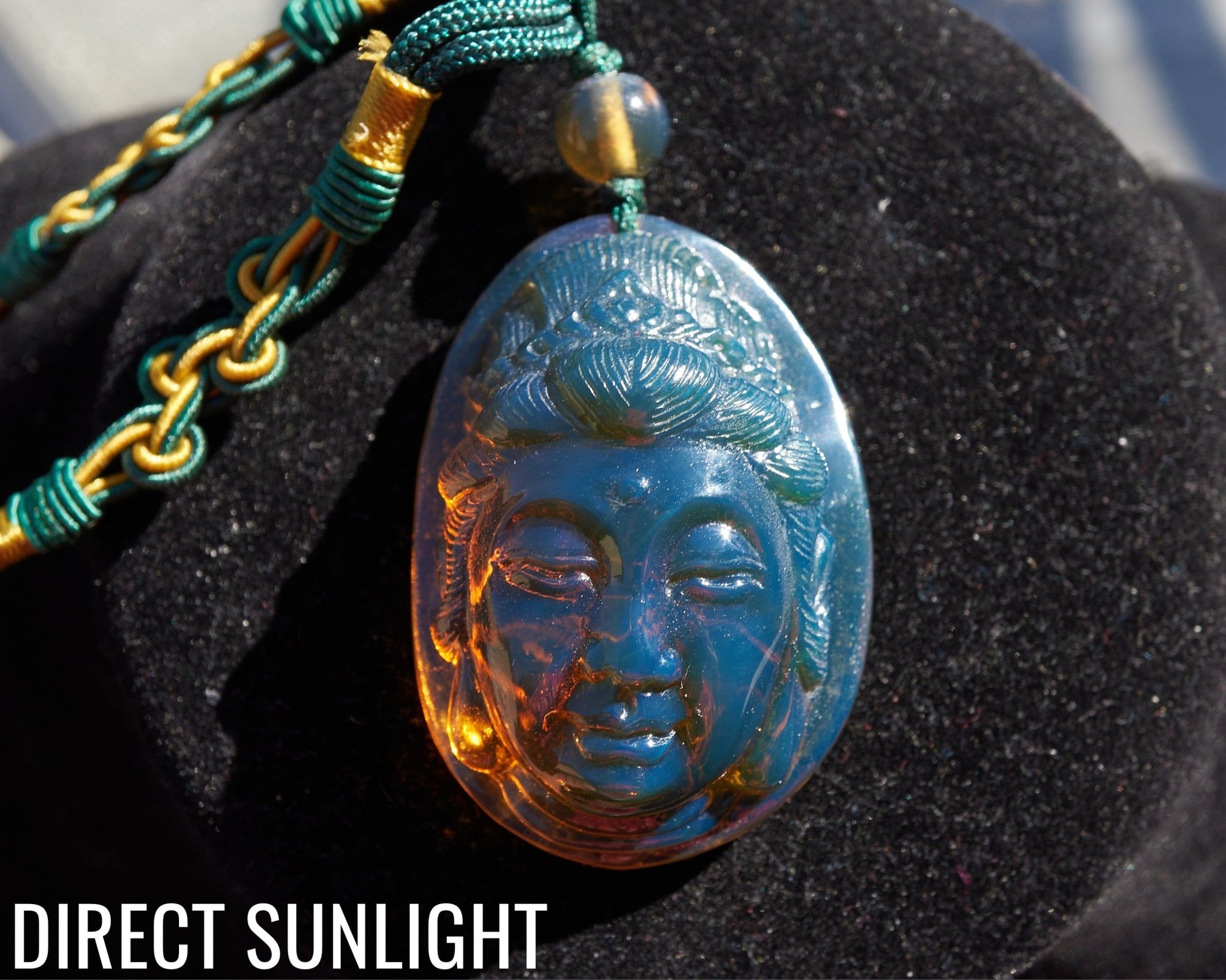 Blue Amber Dominican Kuan Yin / Guan Yin Pendant Necklace AAA+ - Larimar Creations