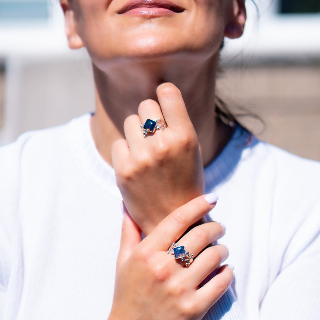 Blue Amber Ring, Aoife - Larimar Creations
