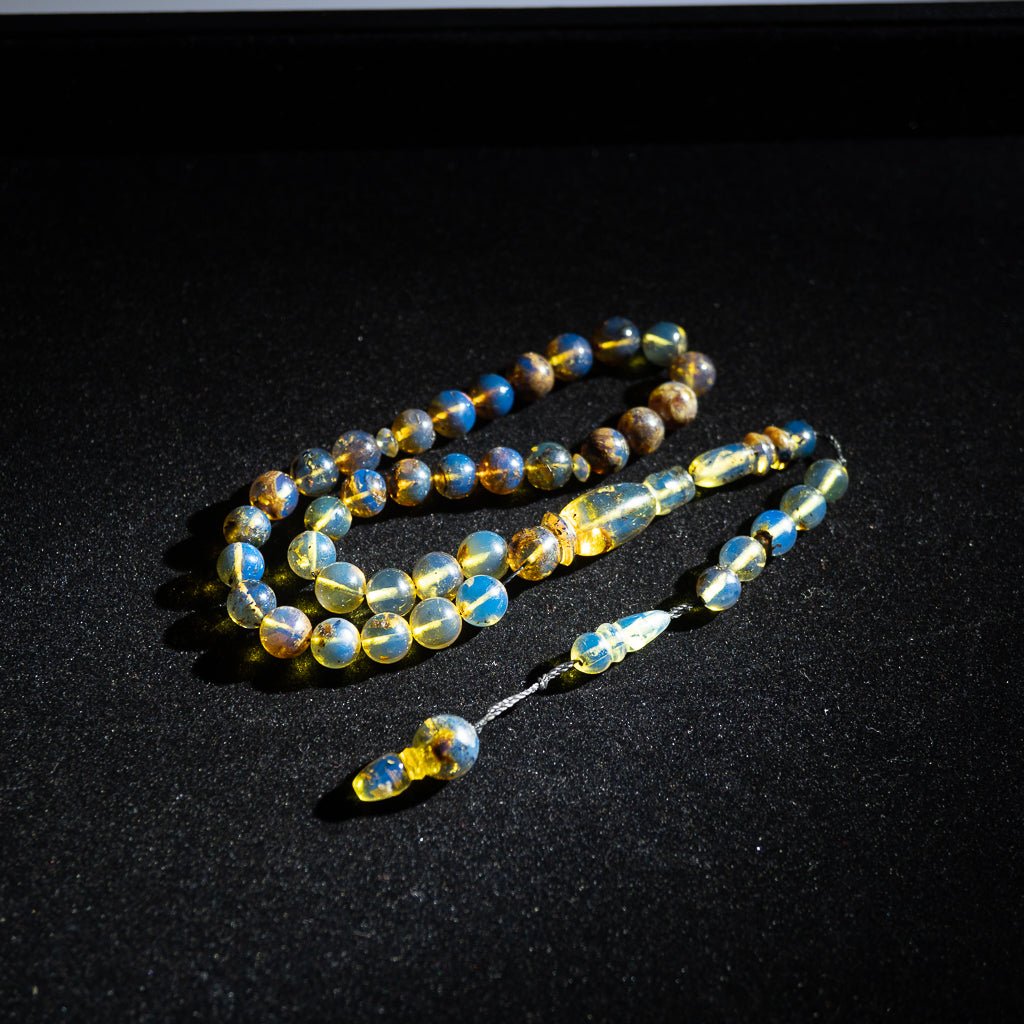Blue Amber Tasbih, 33 Beads, 7mm Beads, 13gr