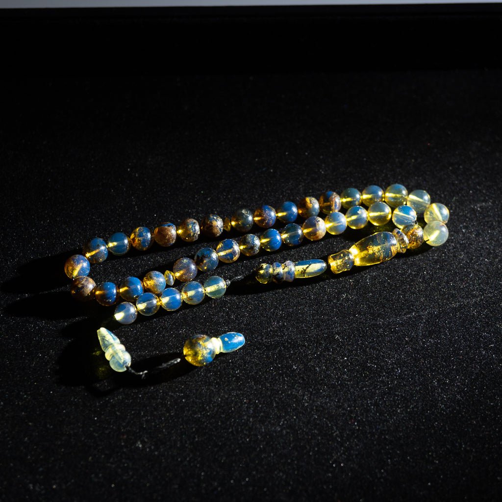 Blue Amber Tasbih, 33 Beads, 7mm Beads, 13gr
