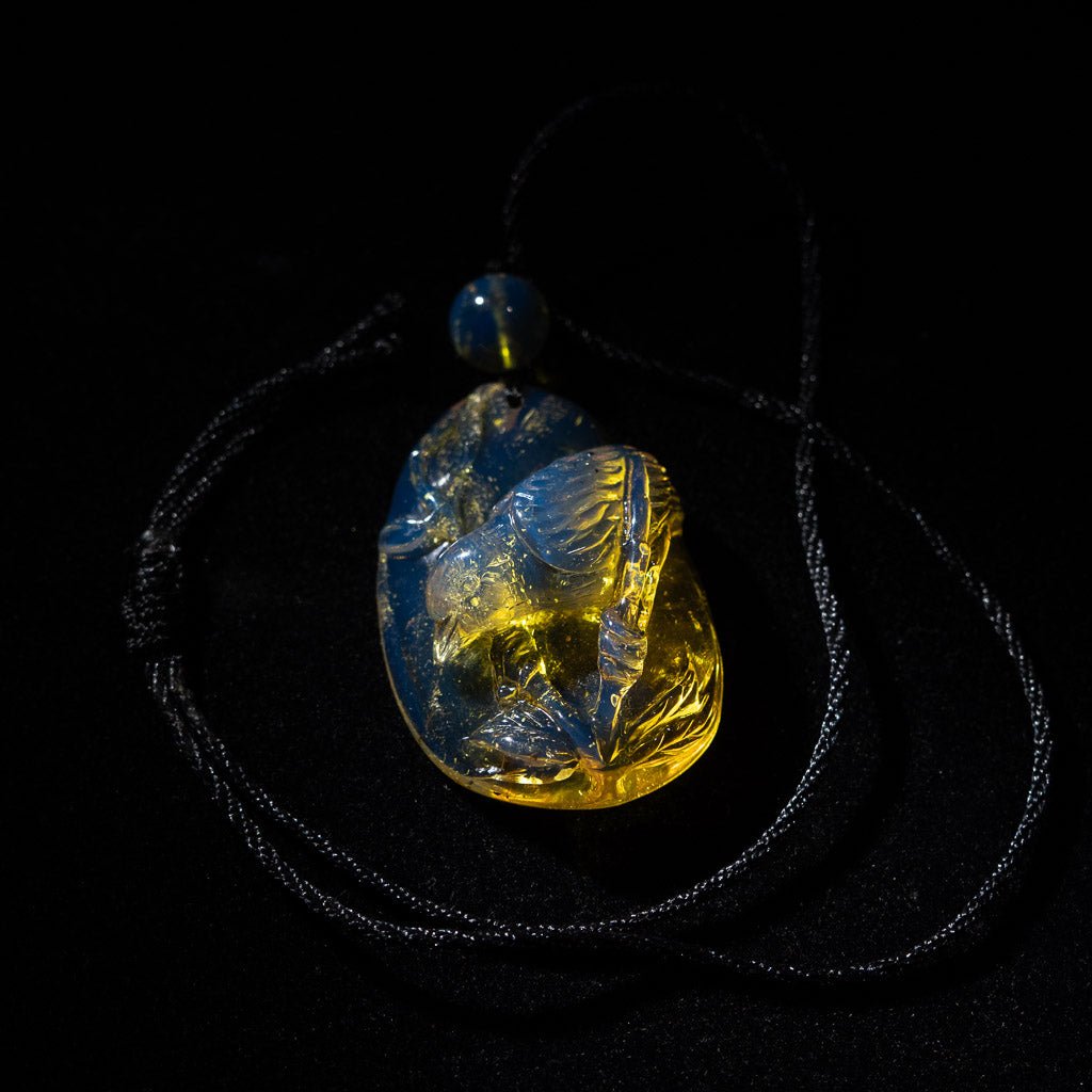 Dominican Blue Amber Pendant, Bird Carved - Larimar Creations