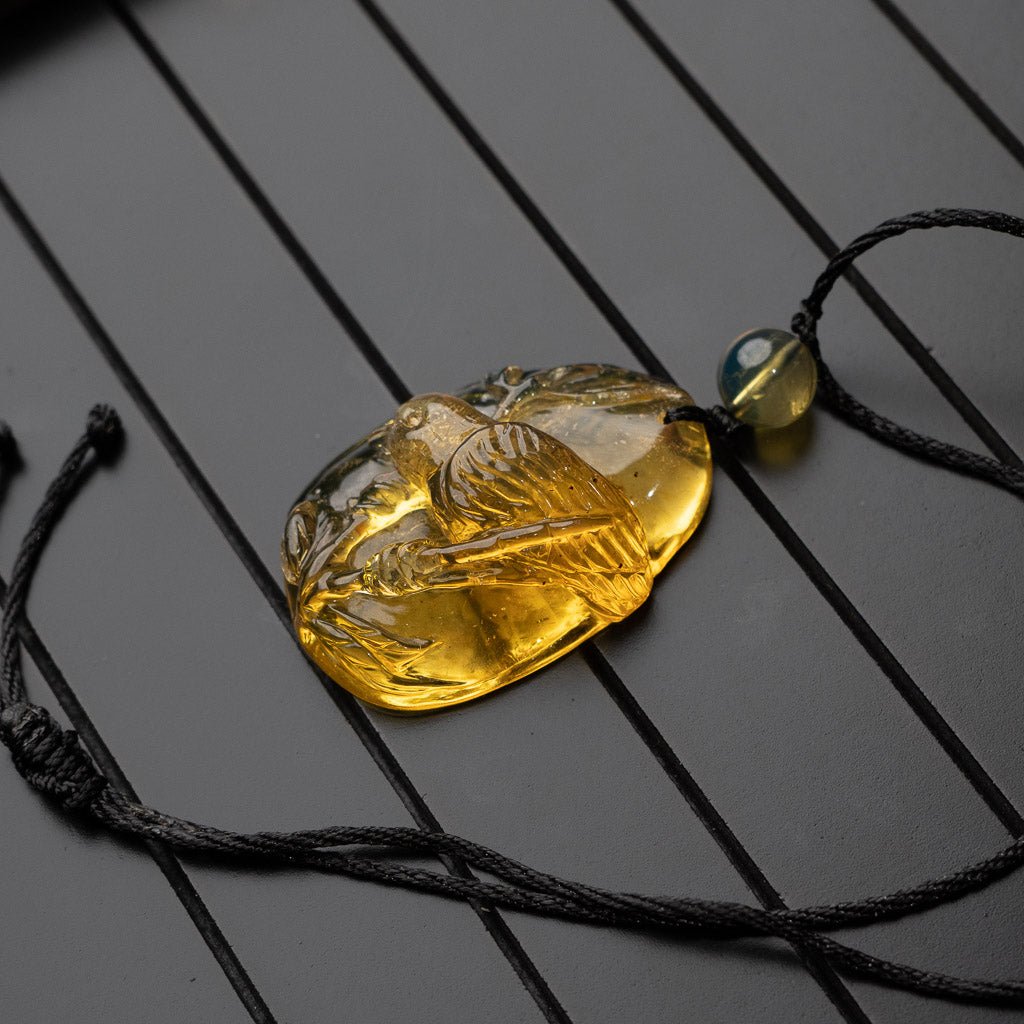 Dominican Blue Amber Pendant, Bird Carved - Larimar Creations